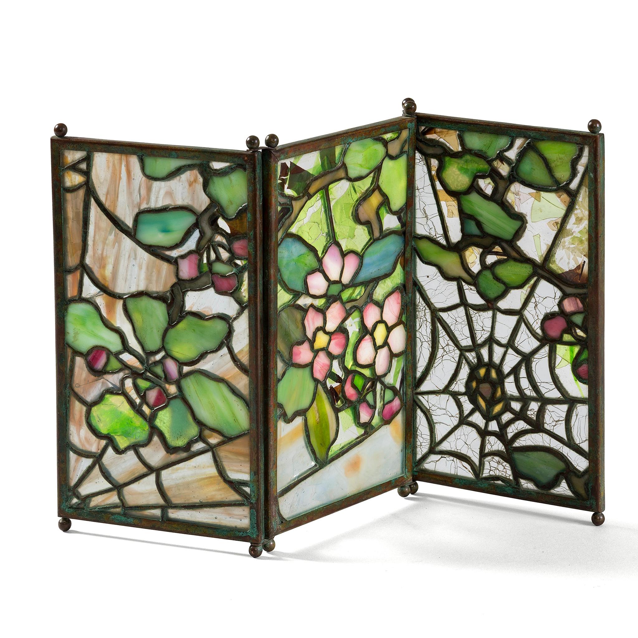 Tiffany Studios New York "Cobweb and Apple Blossom" Tea Screen For Sale