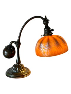 Tiffany Studios New York Counter Balance Damascene Bronze and Favrile Desk Lamp