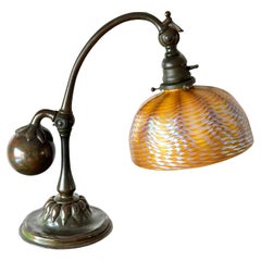 Tiffany Studios New York Counter Balance Damascene Bronze and Favrile Desk Lamp