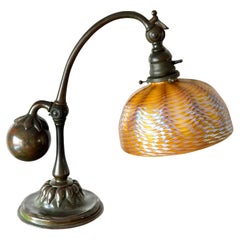 Antique Tiffany Studios New York Counter Balance Damascene Bronze and Favrile Desk Lamp