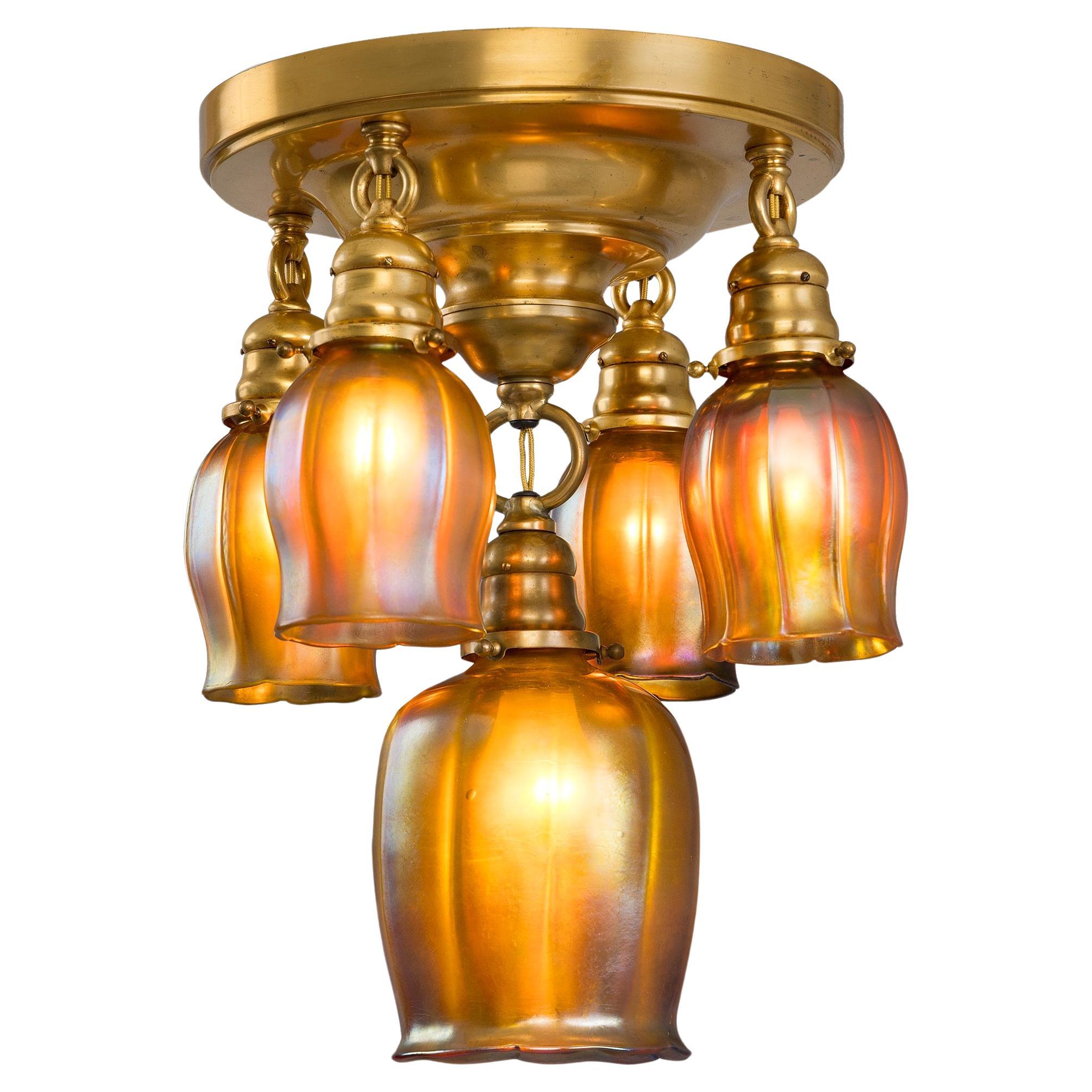 Tiffany Studios New York Five-Light Tulip Ceiling Fixture