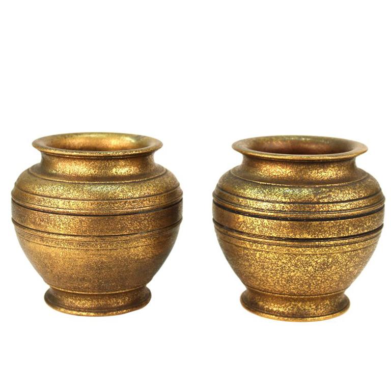 Tiffany Studios New York Gilded Age Heavy Gilt Bronze Urns For Sale