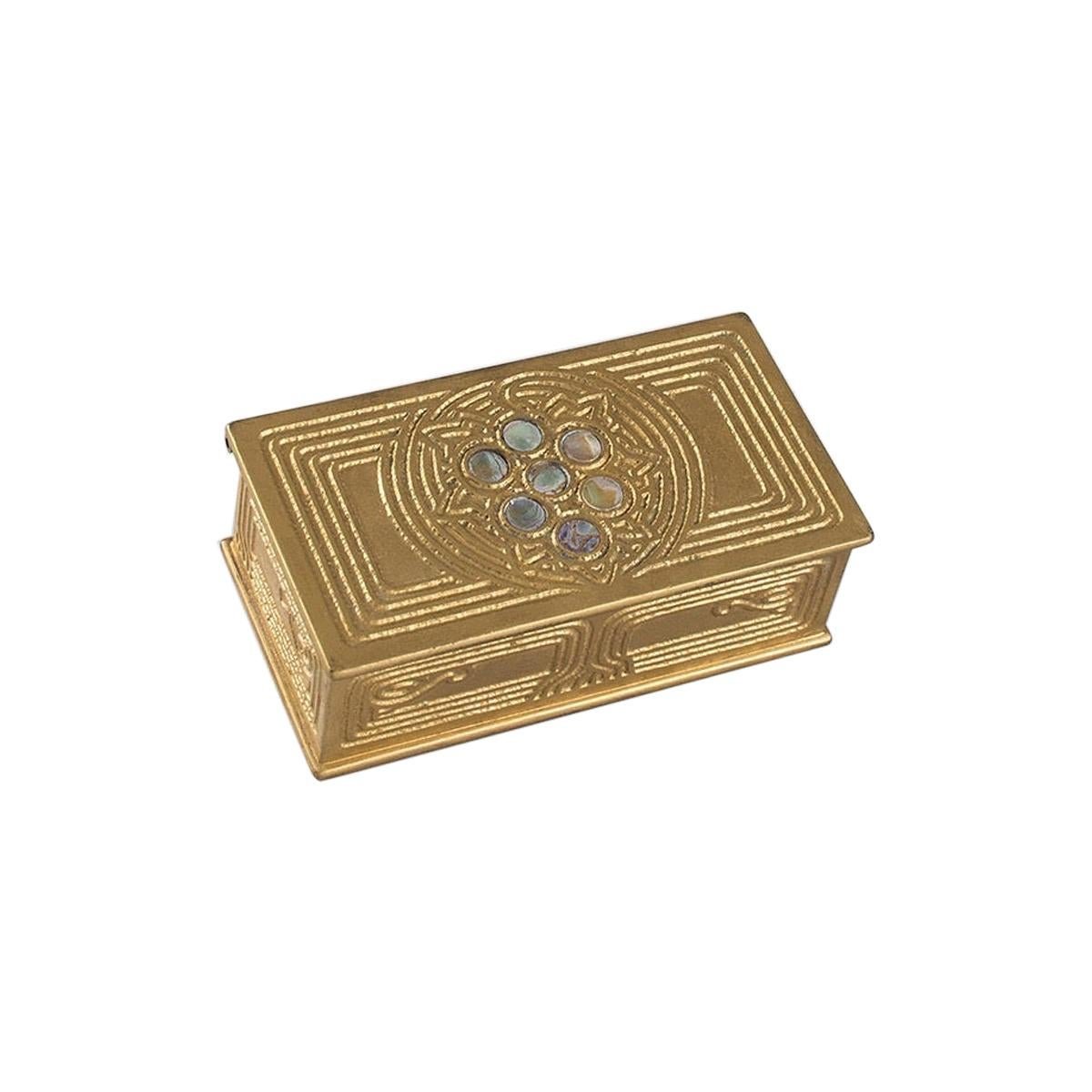 Tiffany Studios New York Gilt Bronze and Abalone Stamp Box