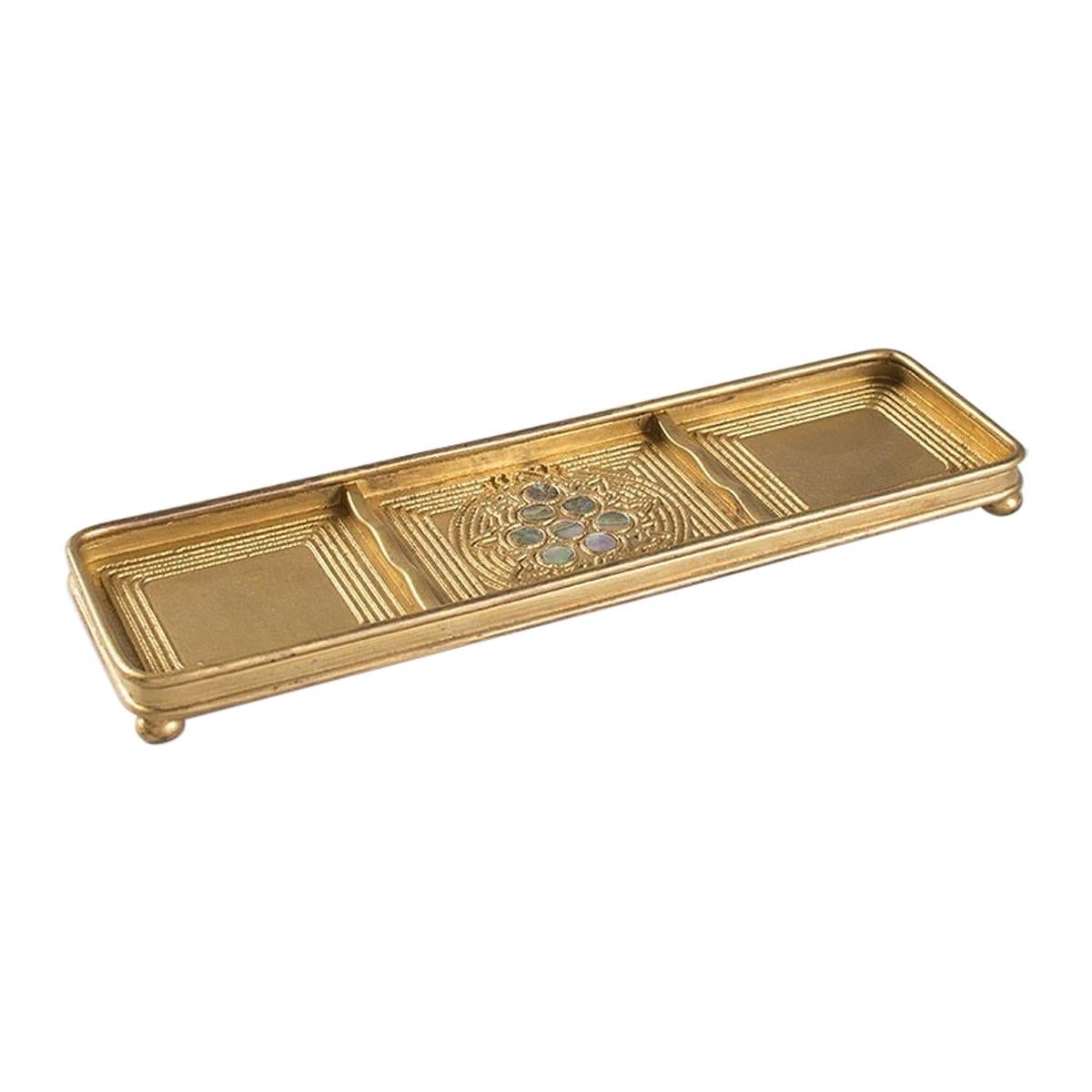 Tiffany Studios New York Gilt Bronze and Abalone Three-Part Tray