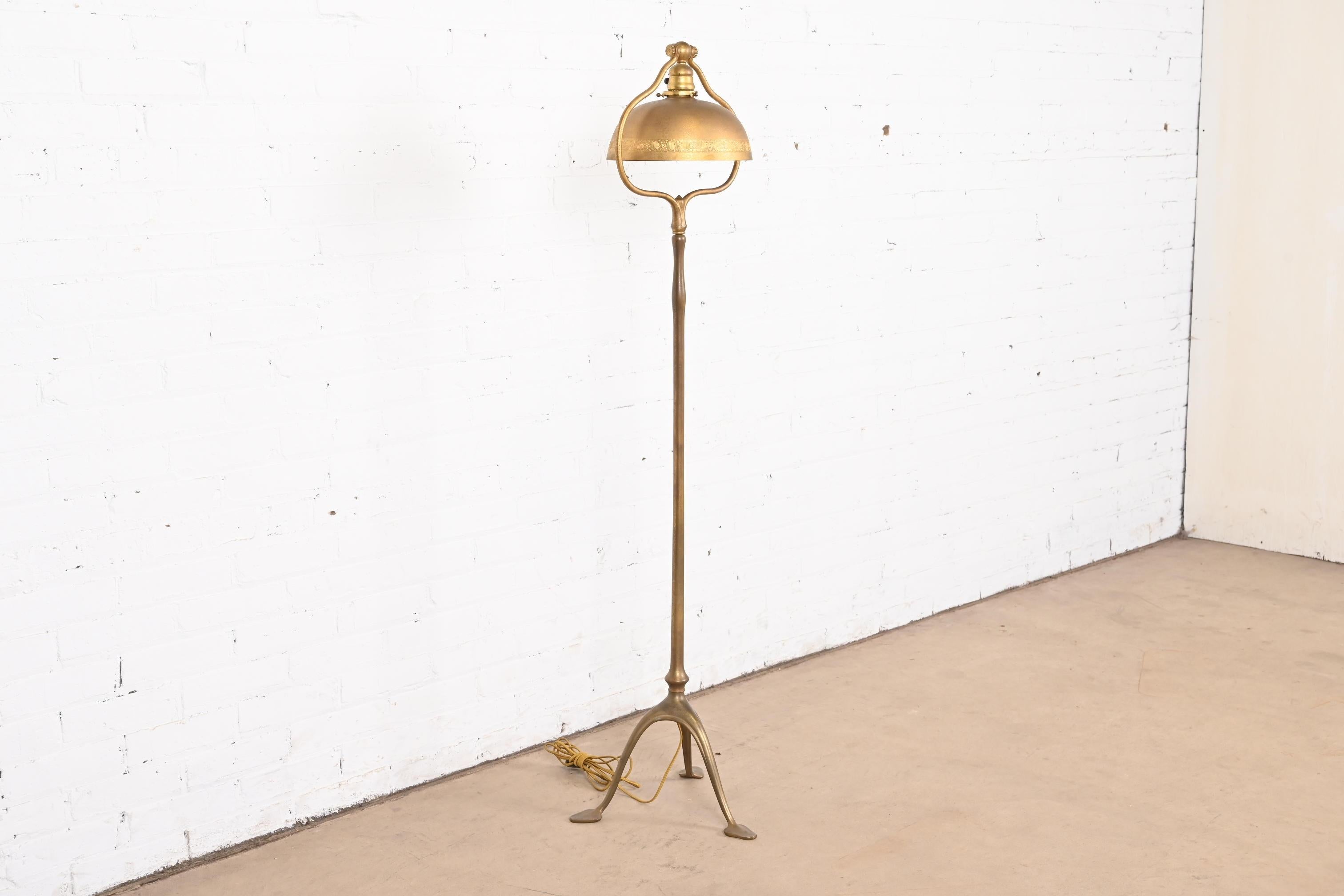 Arts and Crafts Tiffany Studios New York Gilt Bronze Harp Floor Lamp