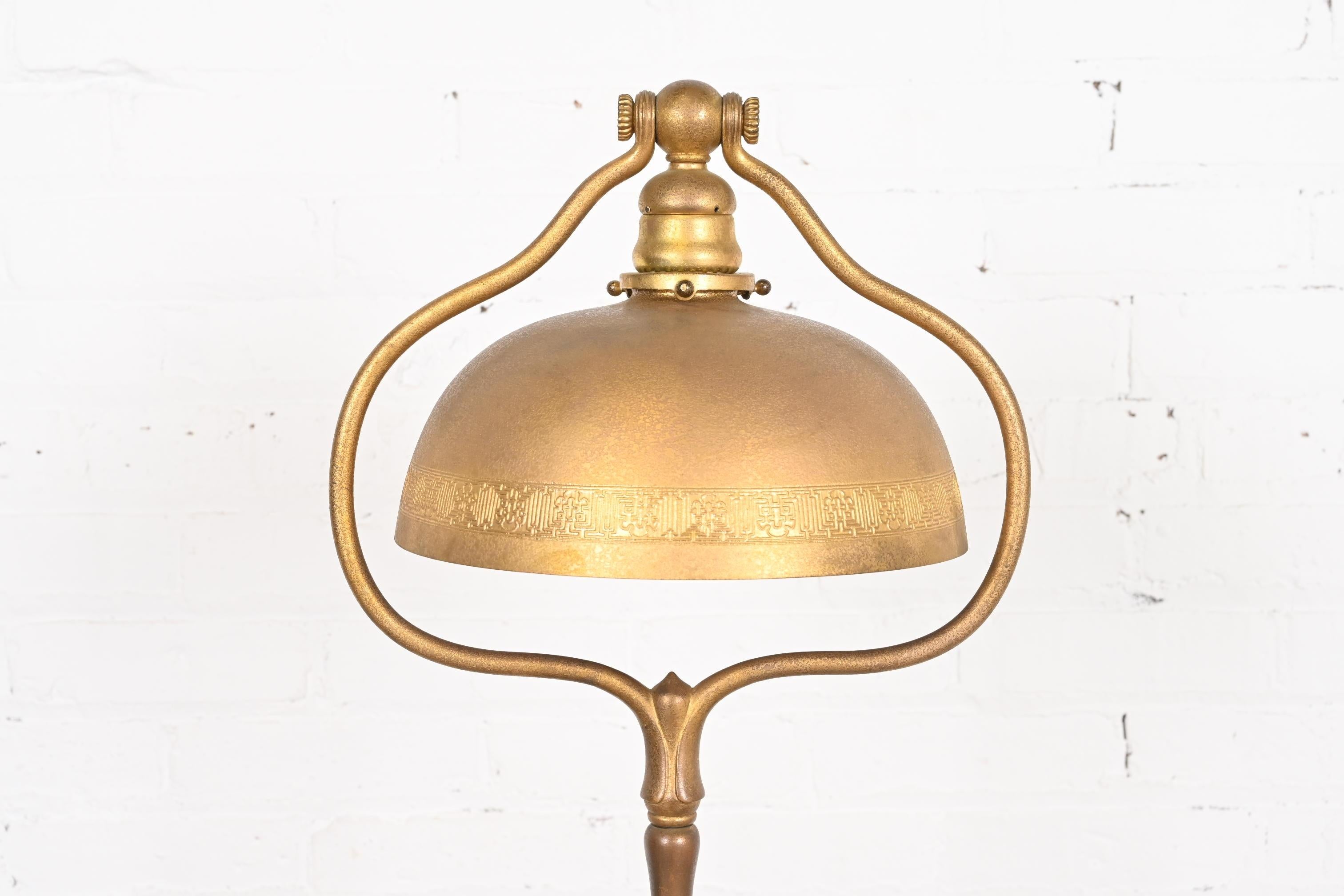 American Tiffany Studios New York Gilt Bronze Harp Floor Lamp
