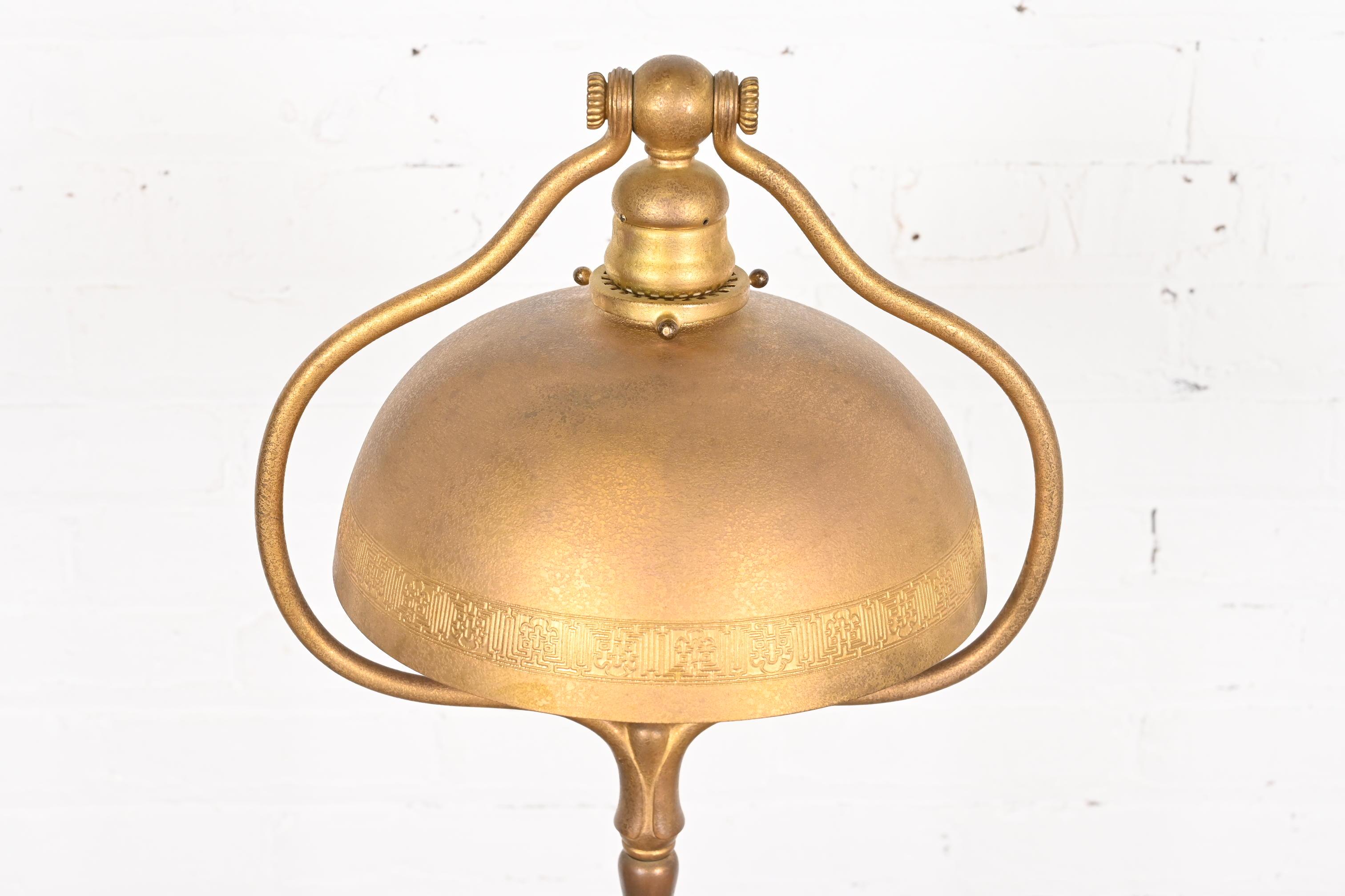 20th Century Tiffany Studios New York Gilt Bronze Harp Floor Lamp
