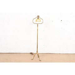Tiffany Studios New York Gilt Bronze Harp Floor Lamp With Favrile Glass Shade