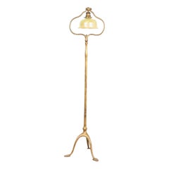 Tiffany Studios New York Gilt Bronze Harp Floor Lamp With Favrile Glass Shade