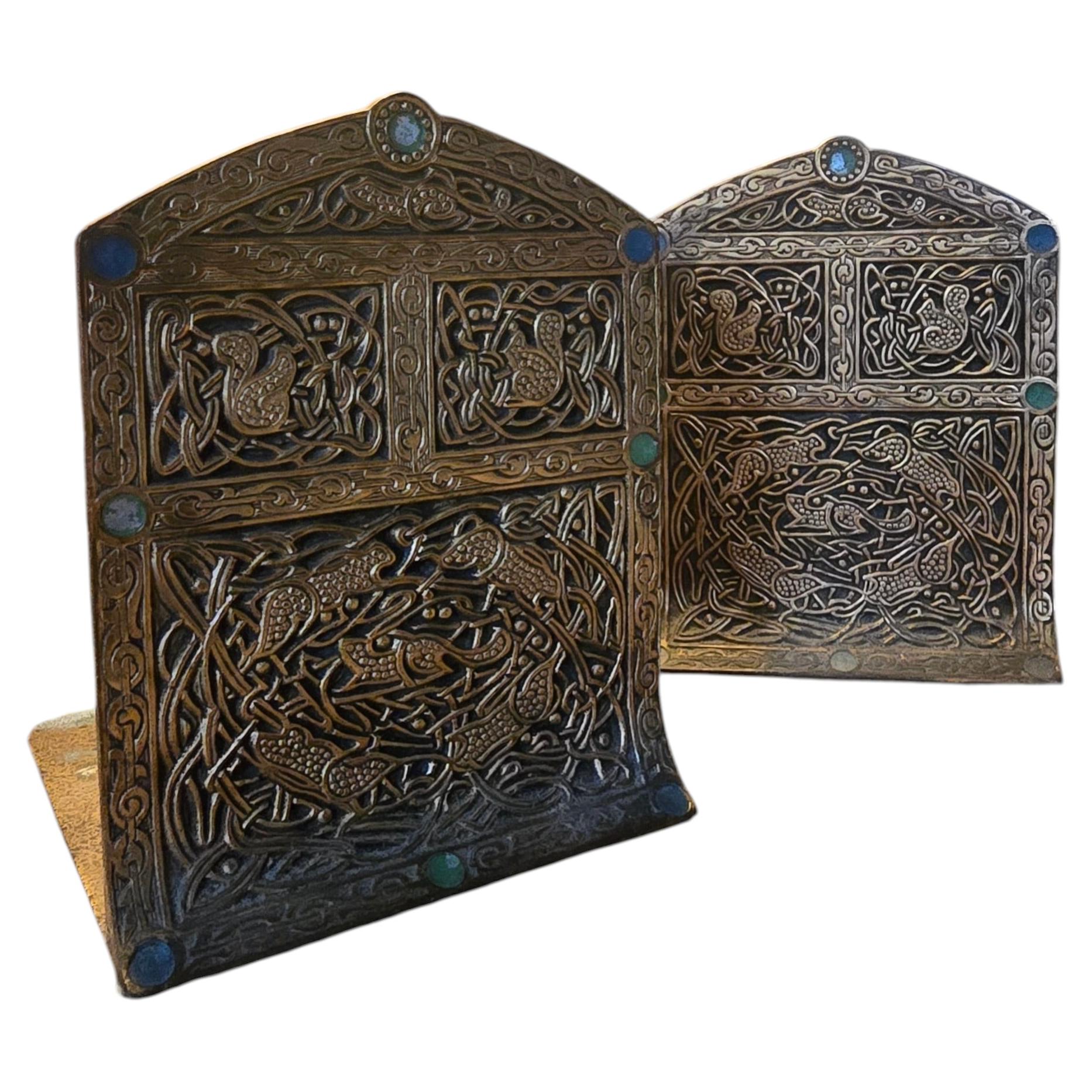 Tiffany Studios New York Gilt Bronze Ninth Century Pair of Bookends C.1912