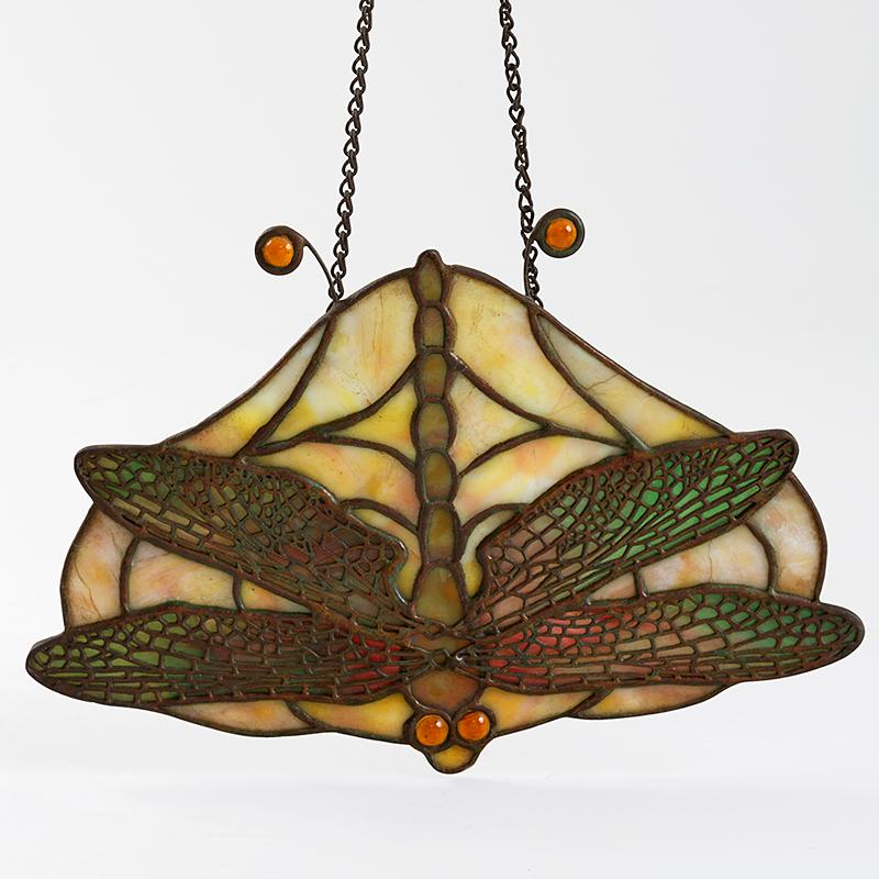 Art Nouveau Tiffany Studios New York Glass “Dragonfly” Hanging Pendant
