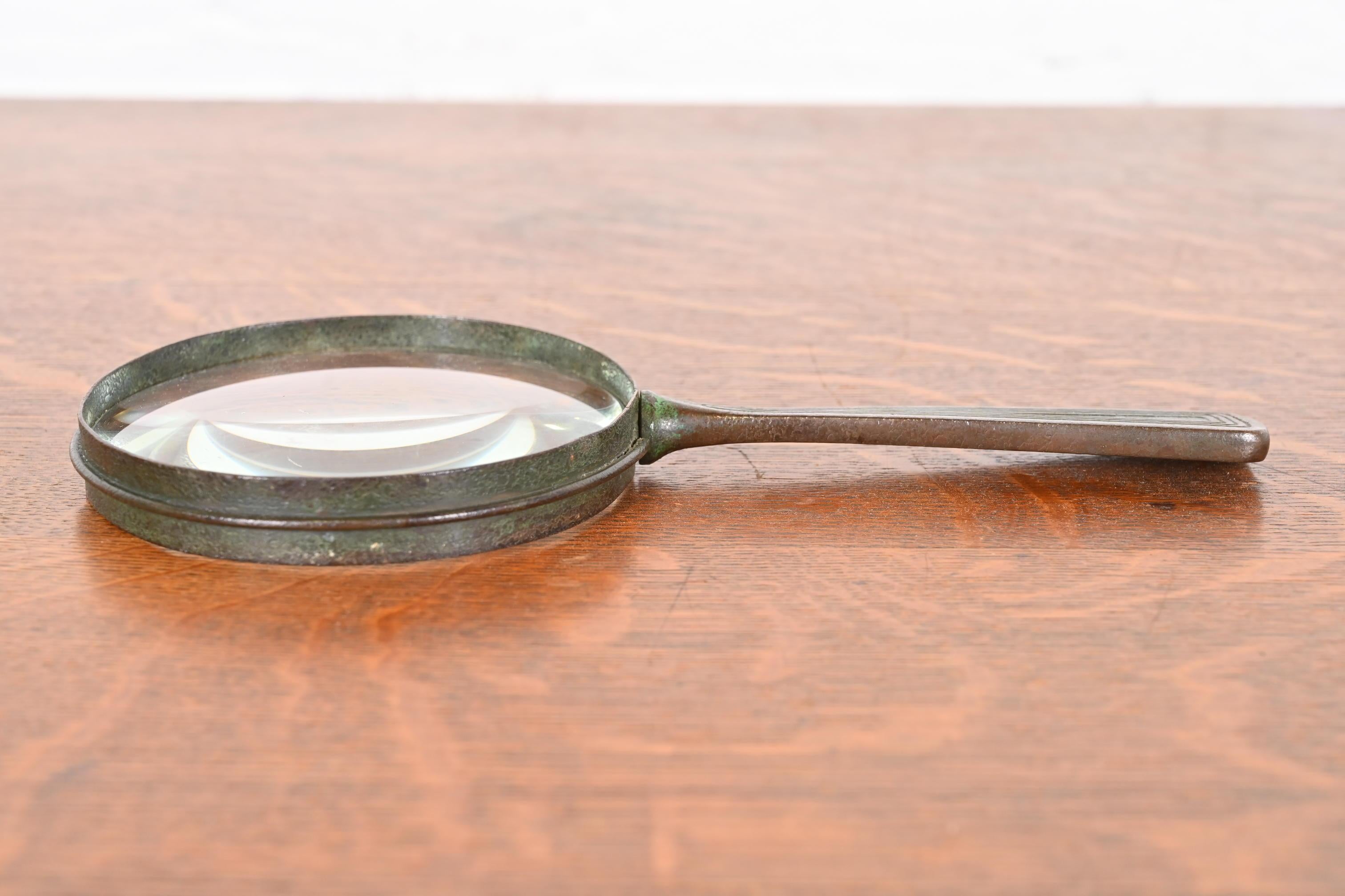 Tiffany Studios New York Graduate Bronze Magnifying Glass In Good Condition In South Bend, IN