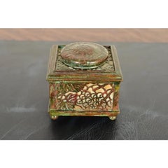 Tiffany Studios New York Grapevine Bronze and Favrile Slag Glass Inkwell
