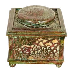 Tiffany Studios New York Grapevine Bronze and Favrile Slag Glass Inkwell