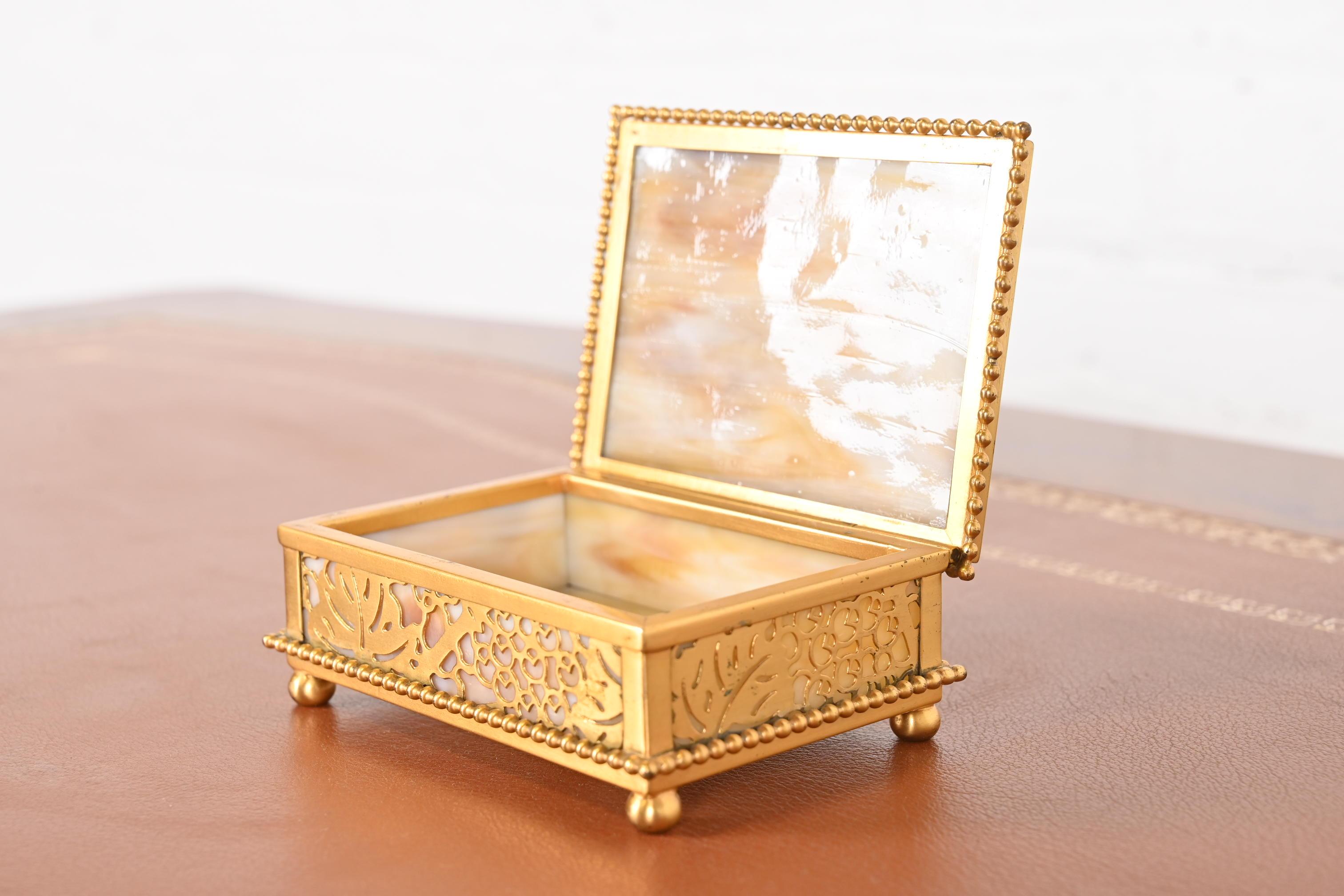 Tiffany Studios New York Grapevine Bronze and Slag Glass Desk Box, Circa 1910 6