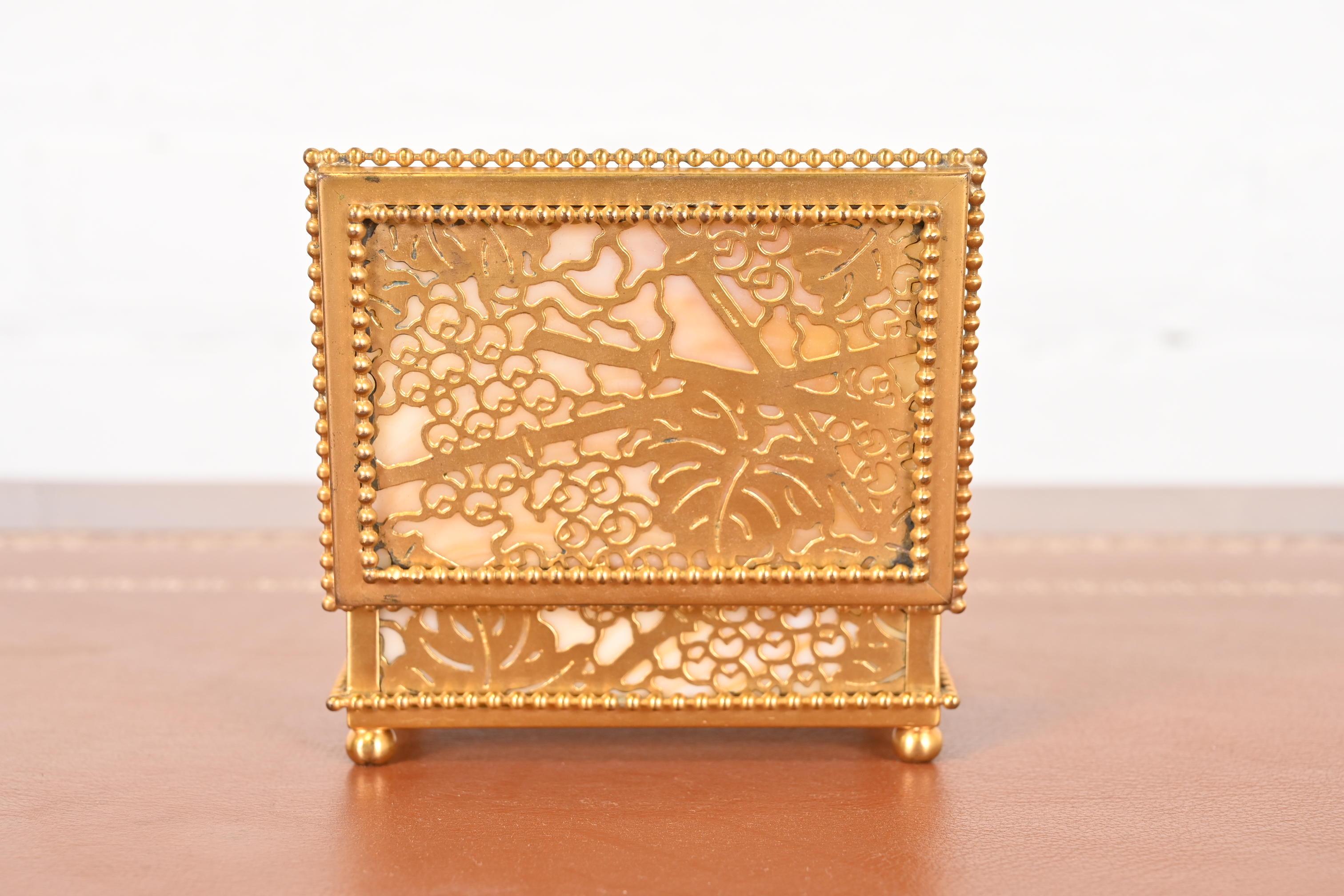 Tiffany Studios New York Grapevine Bronze and Slag Glass Desk Box, Circa 1910 8