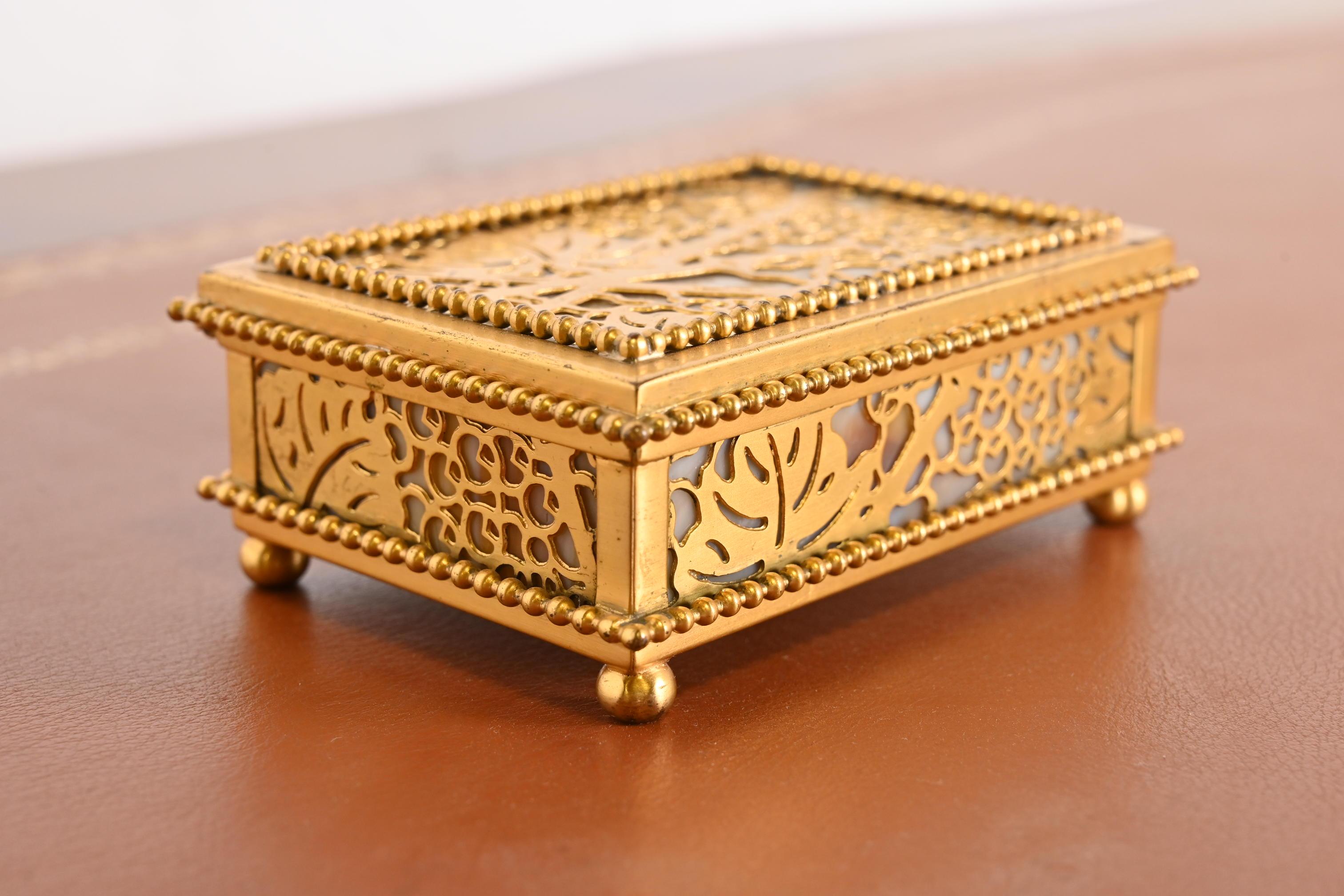 Tiffany Studios New York Grapevine Bronze and Slag Glass Desk Box, Circa 1910 1