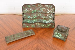 Tiffany Studios New York Grapevine Bronze and Slag Glass Desk Set, circa 1910
