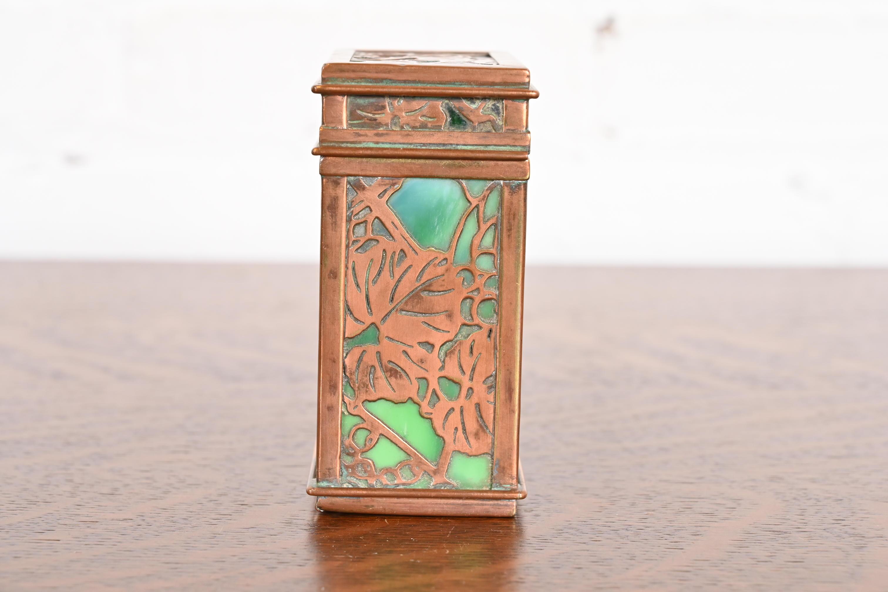 Tiffany Studios New York Grapevine Bronze and Slag Glass Double Card Box 4
