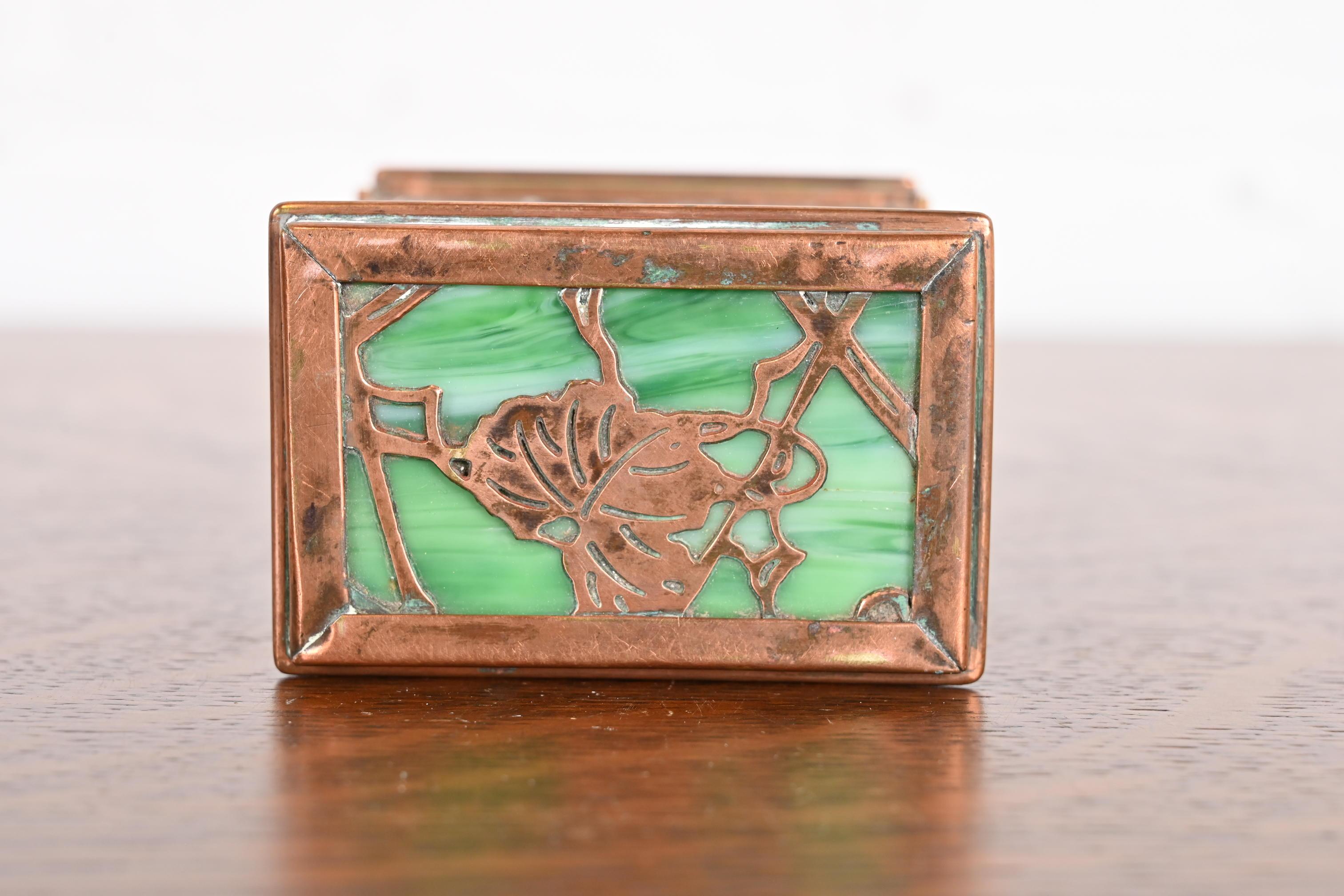 Tiffany Studios New York Grapevine Bronze and Slag Glass Double Card Box 5