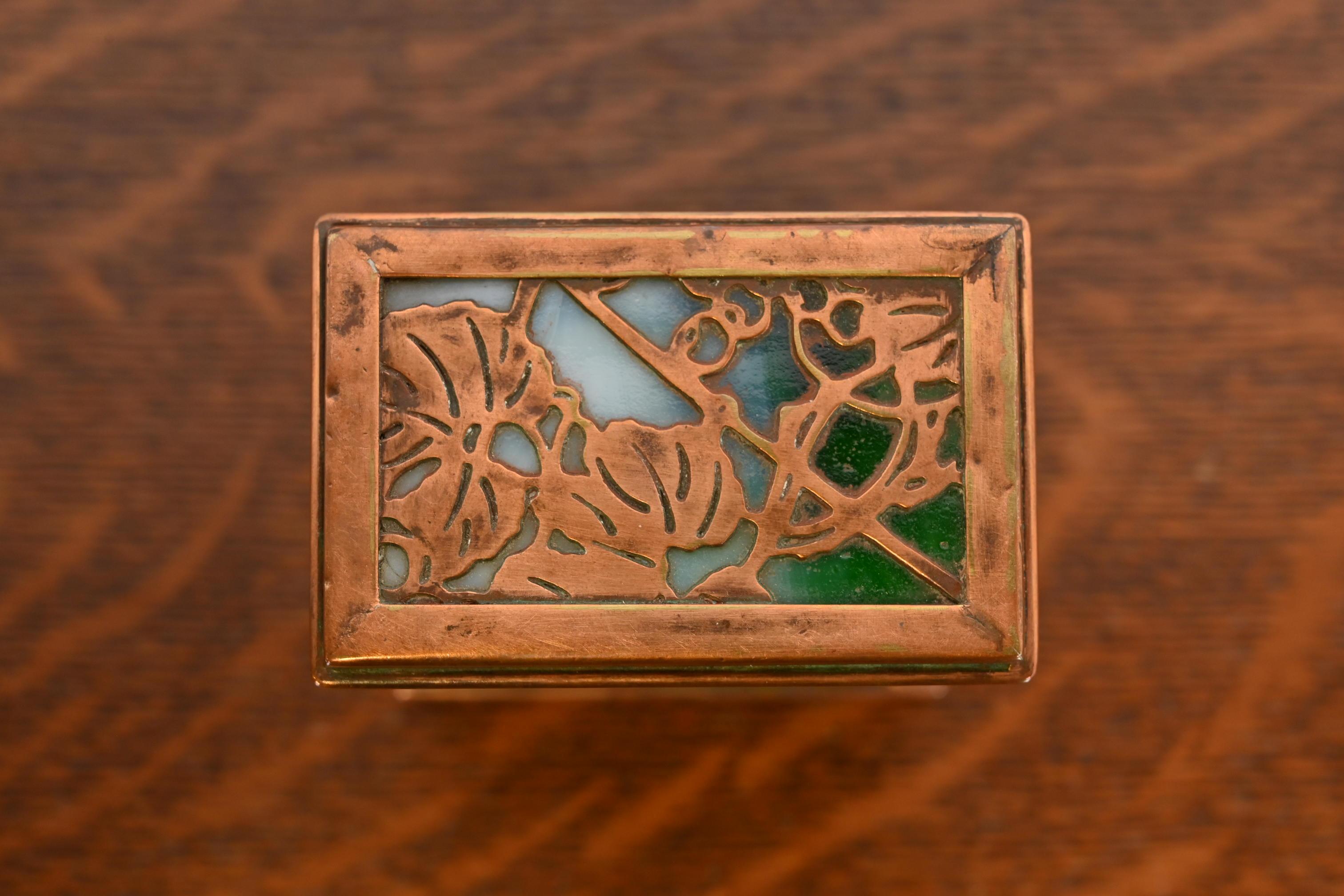 20th Century Tiffany Studios New York Grapevine Bronze and Slag Glass Double Card Box
