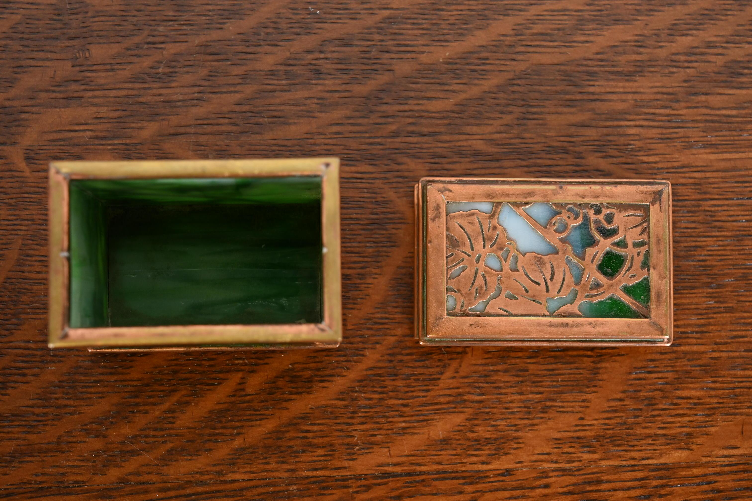 Tiffany Studios New York Grapevine Bronze and Slag Glass Double Card Box 1