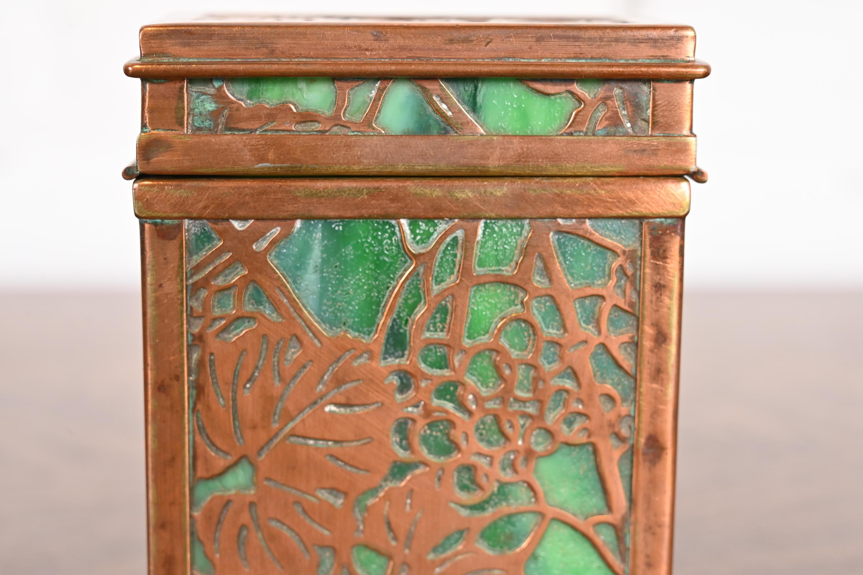 Tiffany Studios New York Grapevine Bronze and Slag Glass Double Card Box 3
