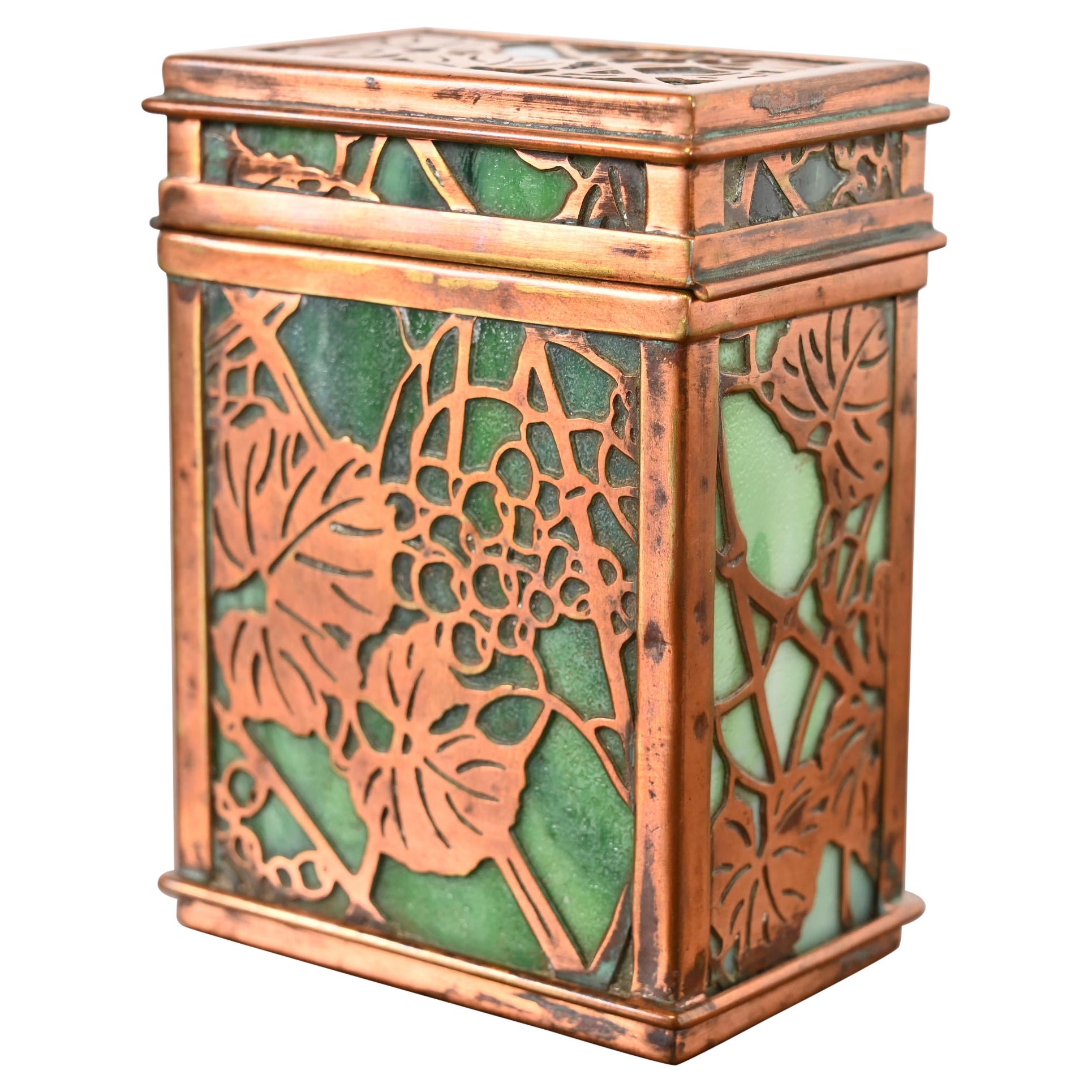 Tiffany Studios New York Grapevine Bronze and Slag Glass Double Card Box