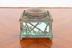 Tiffany Studios New York Grapevine Bronze and Slag Glass Inkwell