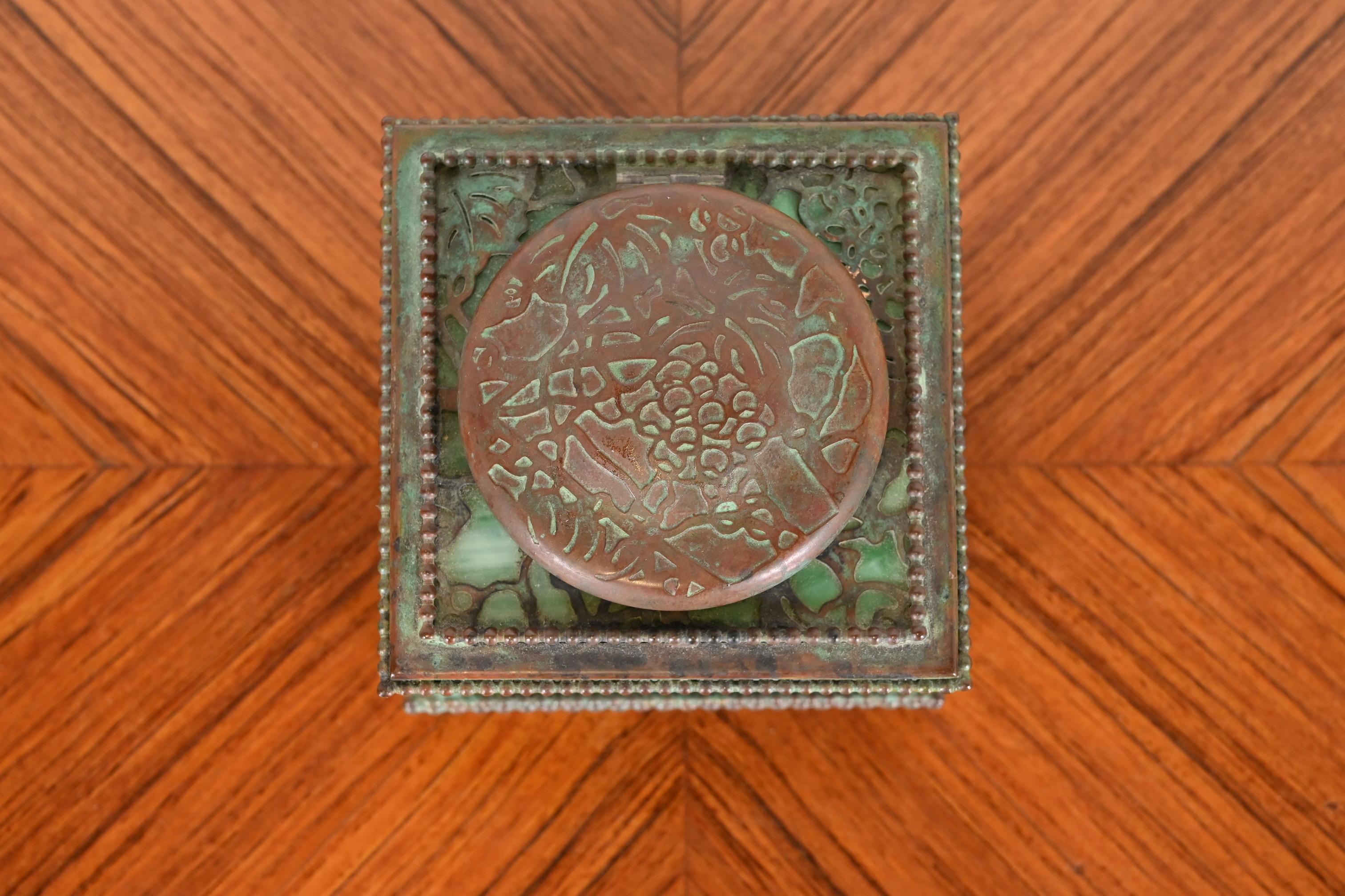 Tiffany Studios New York Grapevine Bronze and Slag Glass Inkwell In Good Condition In South Bend, IN