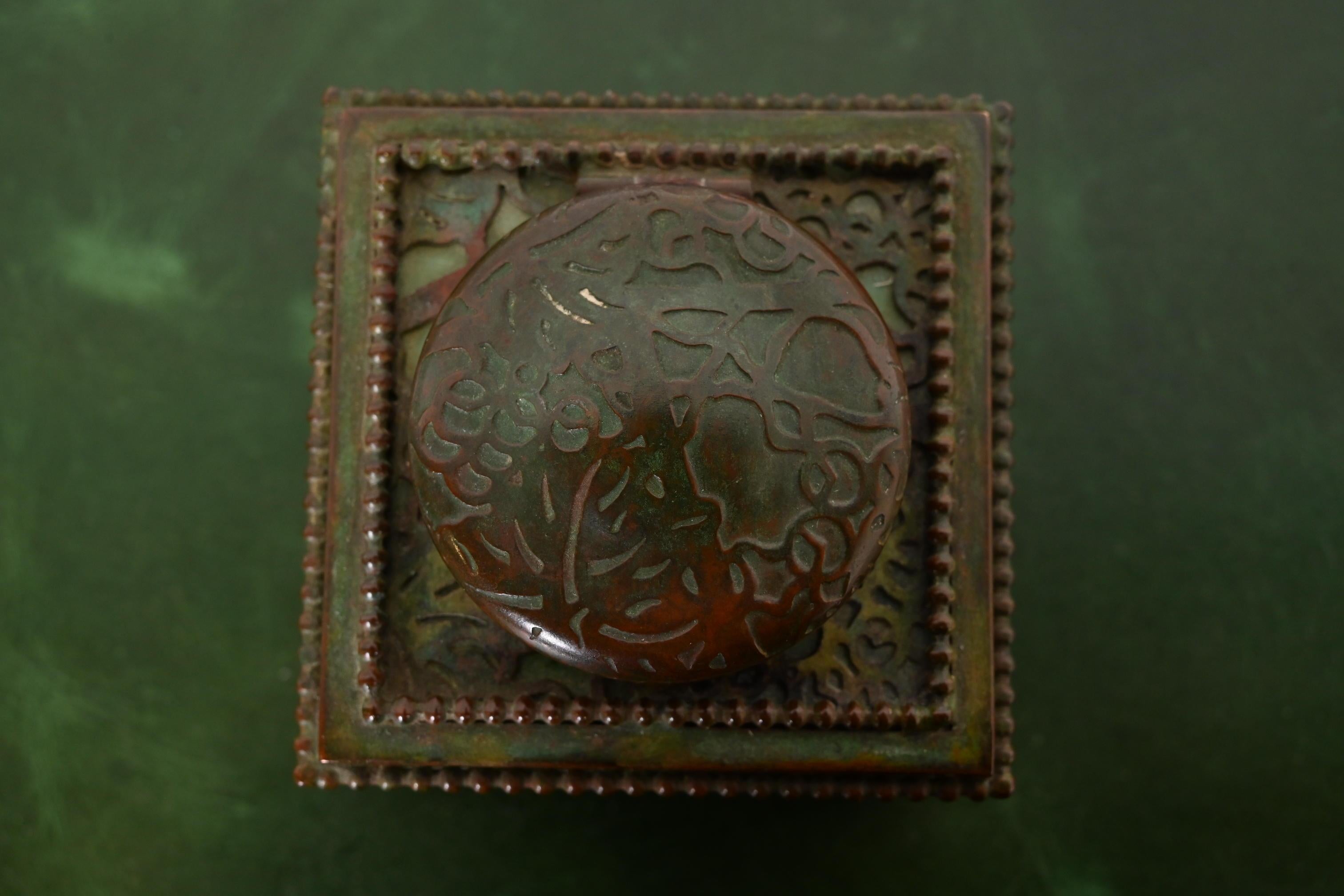 20th Century Tiffany Studios New York Grapevine Bronze and Slag Glass Inkwell For Sale
