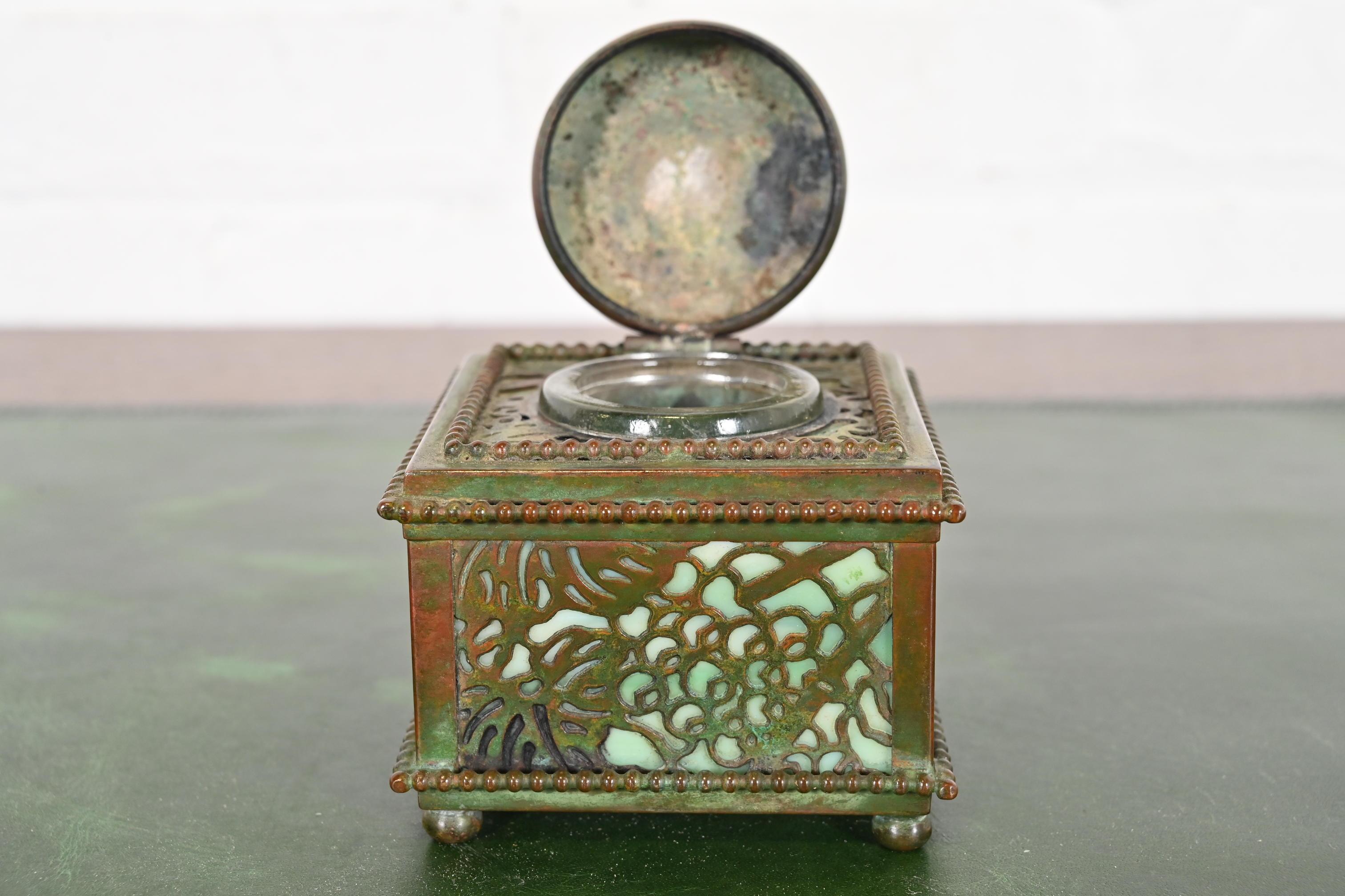 Tiffany Studios New York Grapevine Bronze and Slag Glass Inkwell For Sale 1