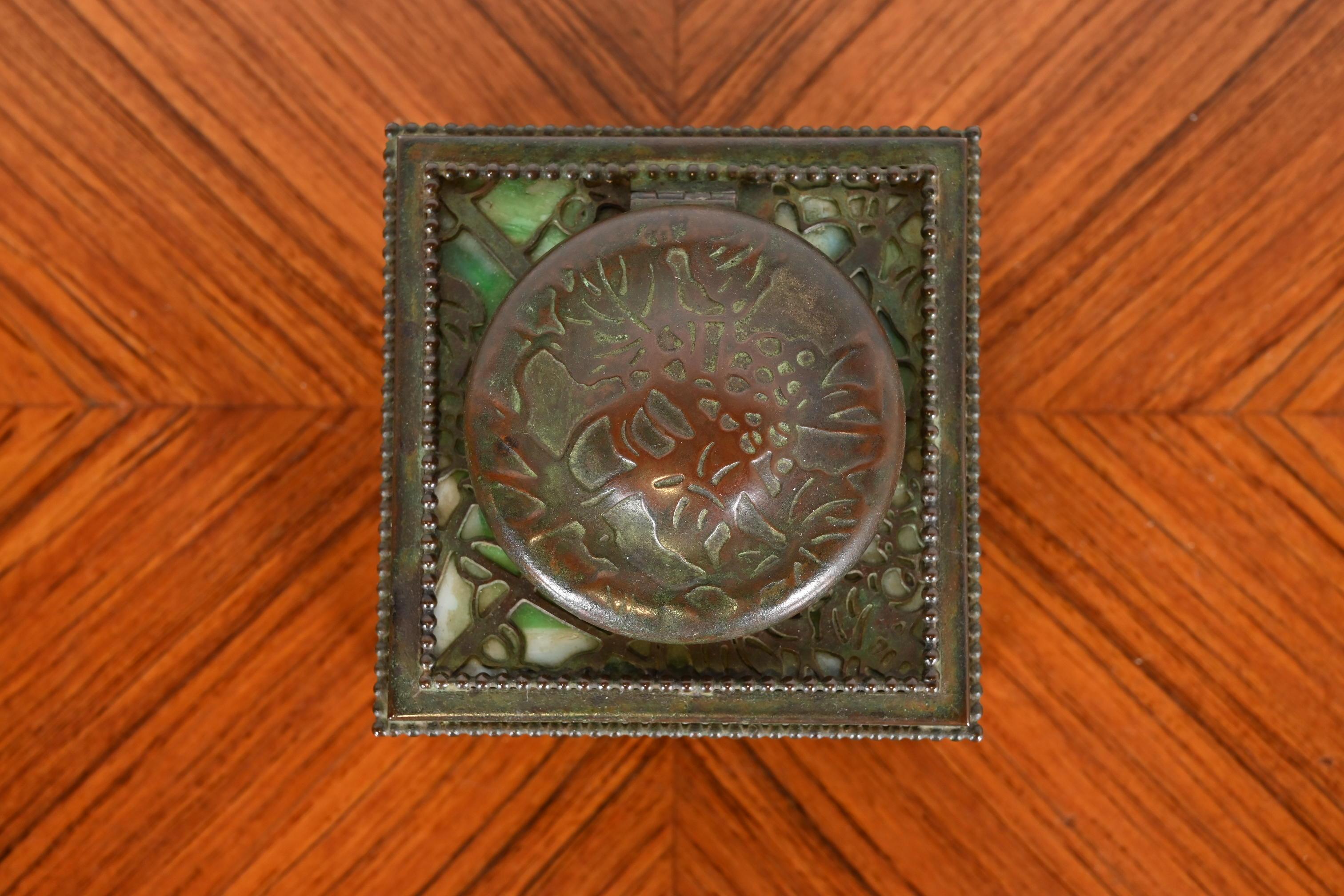 Tiffany Studios New York Grapevine Bronze and Slag Glass Inkwell 2