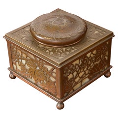 Tiffany Studios New York Grapevine Bronze and Slag Glass Inkwell
