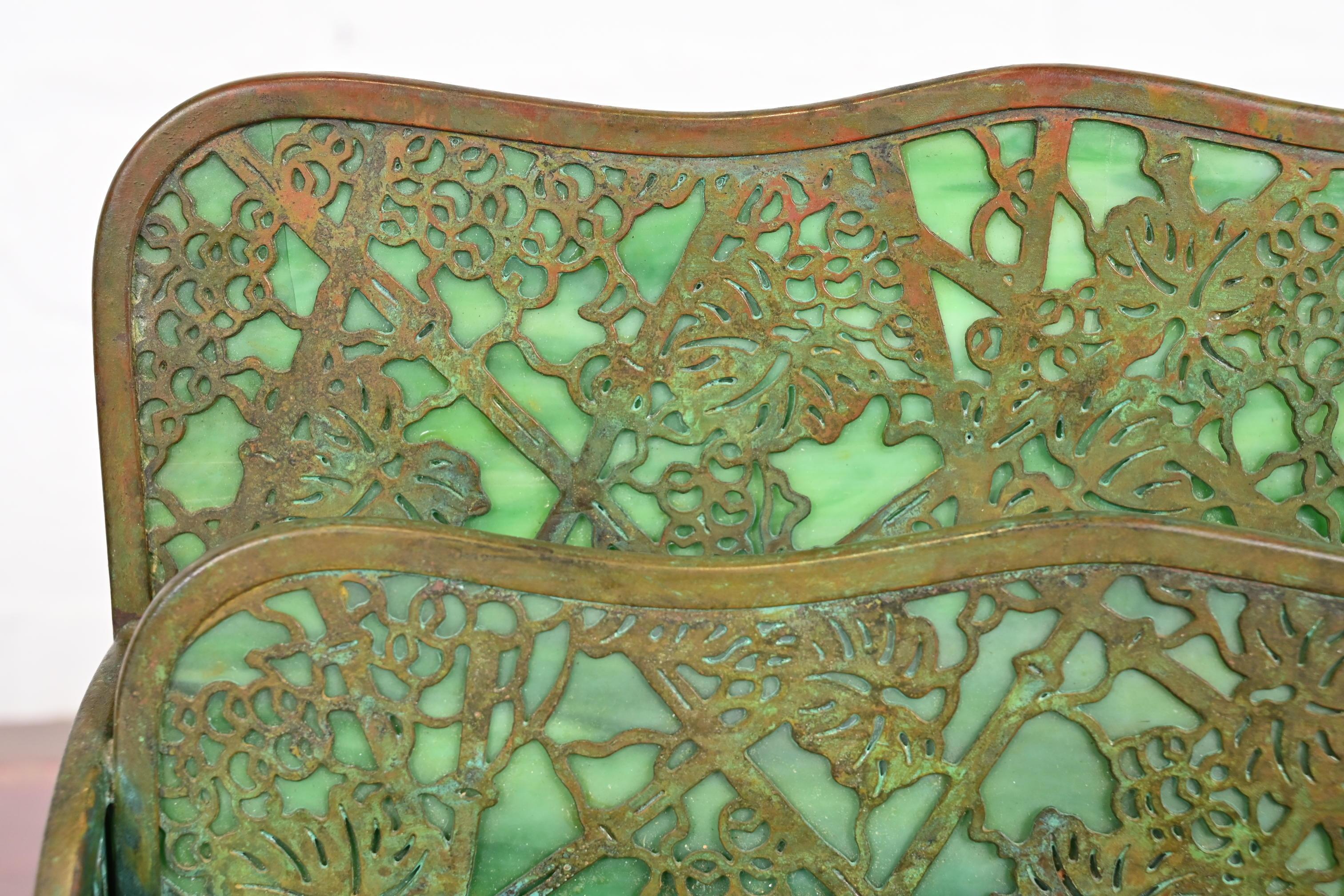 Tiffany Studios New York Grapevine Bronze and Slag Glass Letter Rack For Sale 4