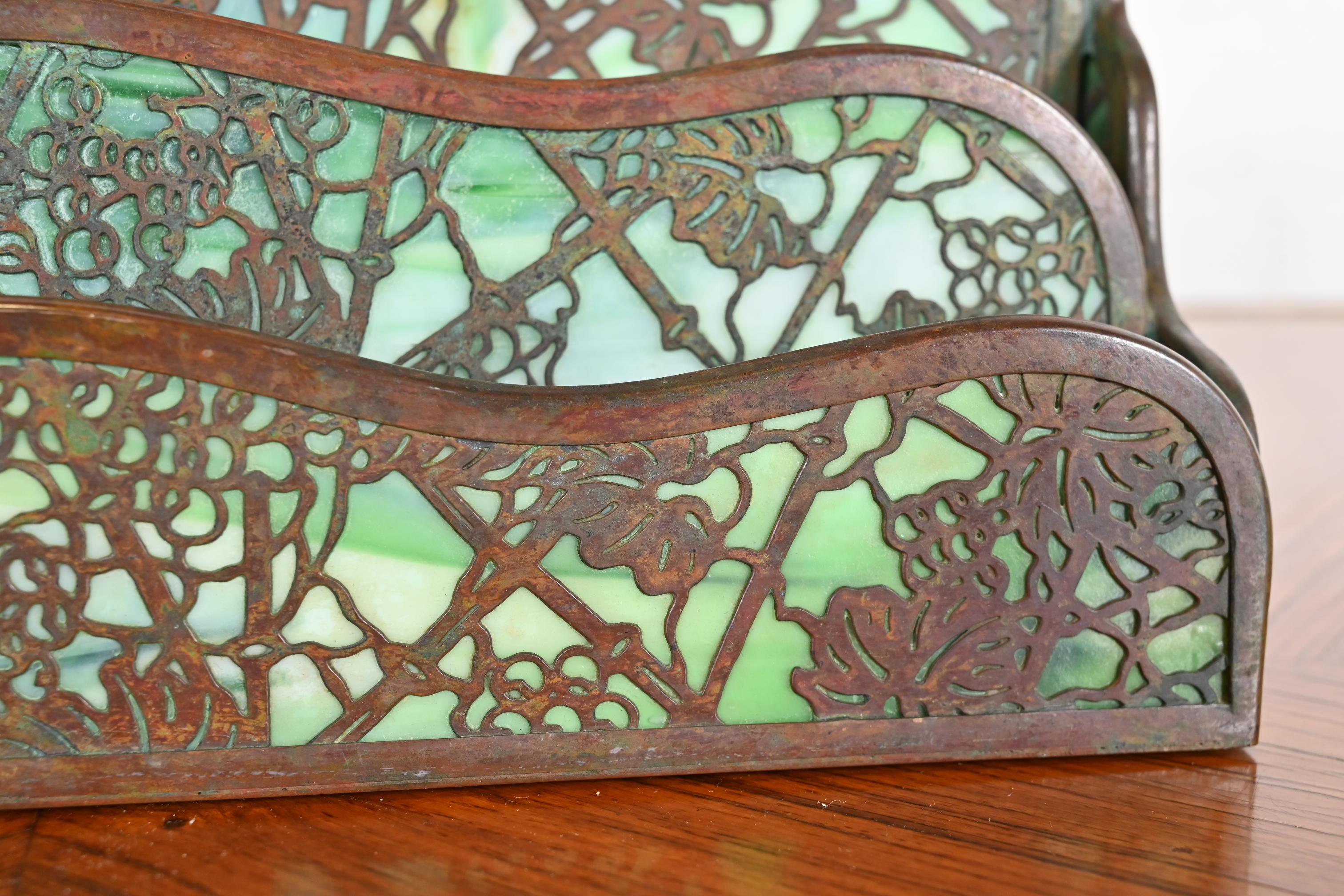 Tiffany Studios New York Grapevine Bronze and Slag Glass Letter Rack 5