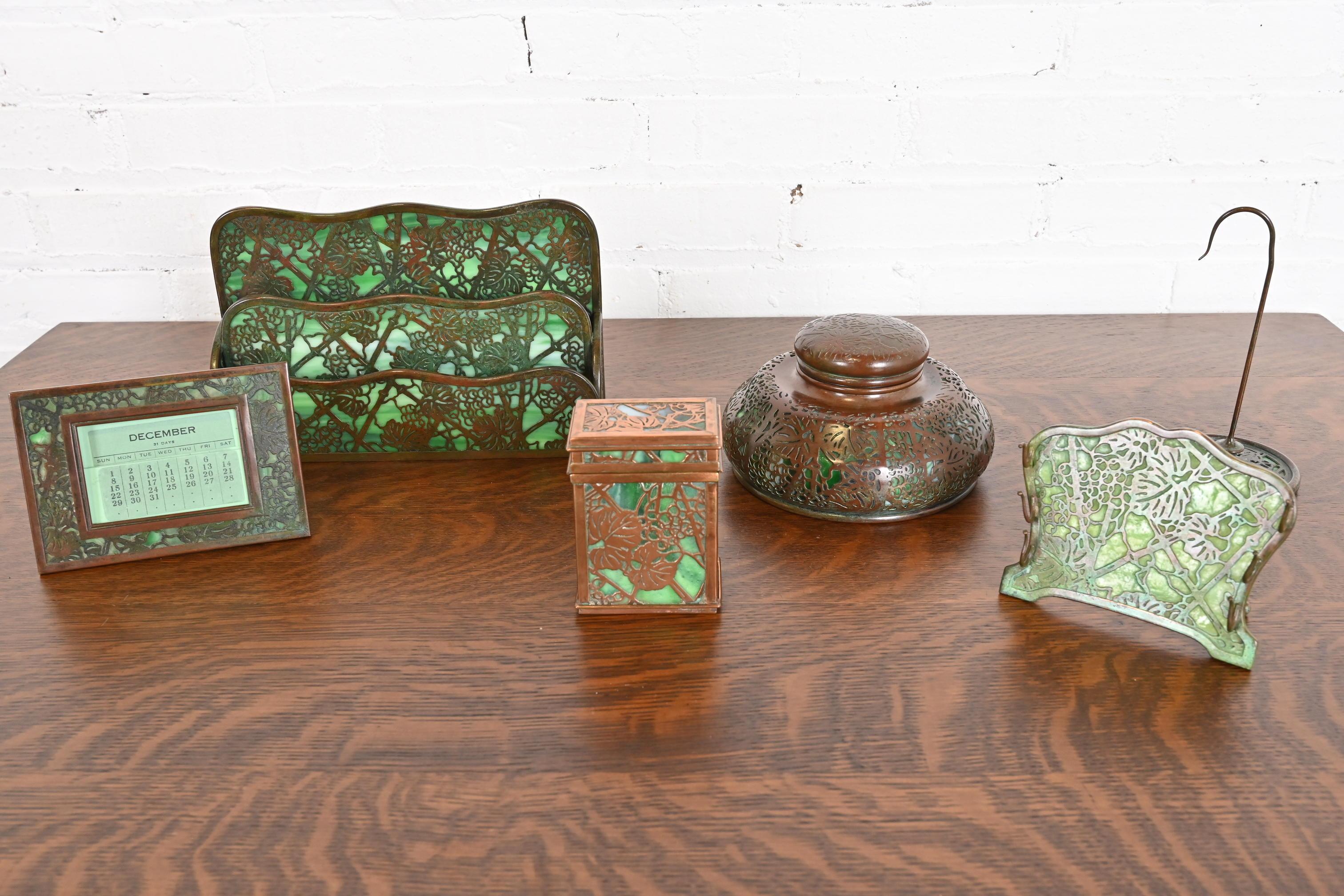 Tiffany Studios New York Grapevine Bronze and Slag Glass Letter Rack 6