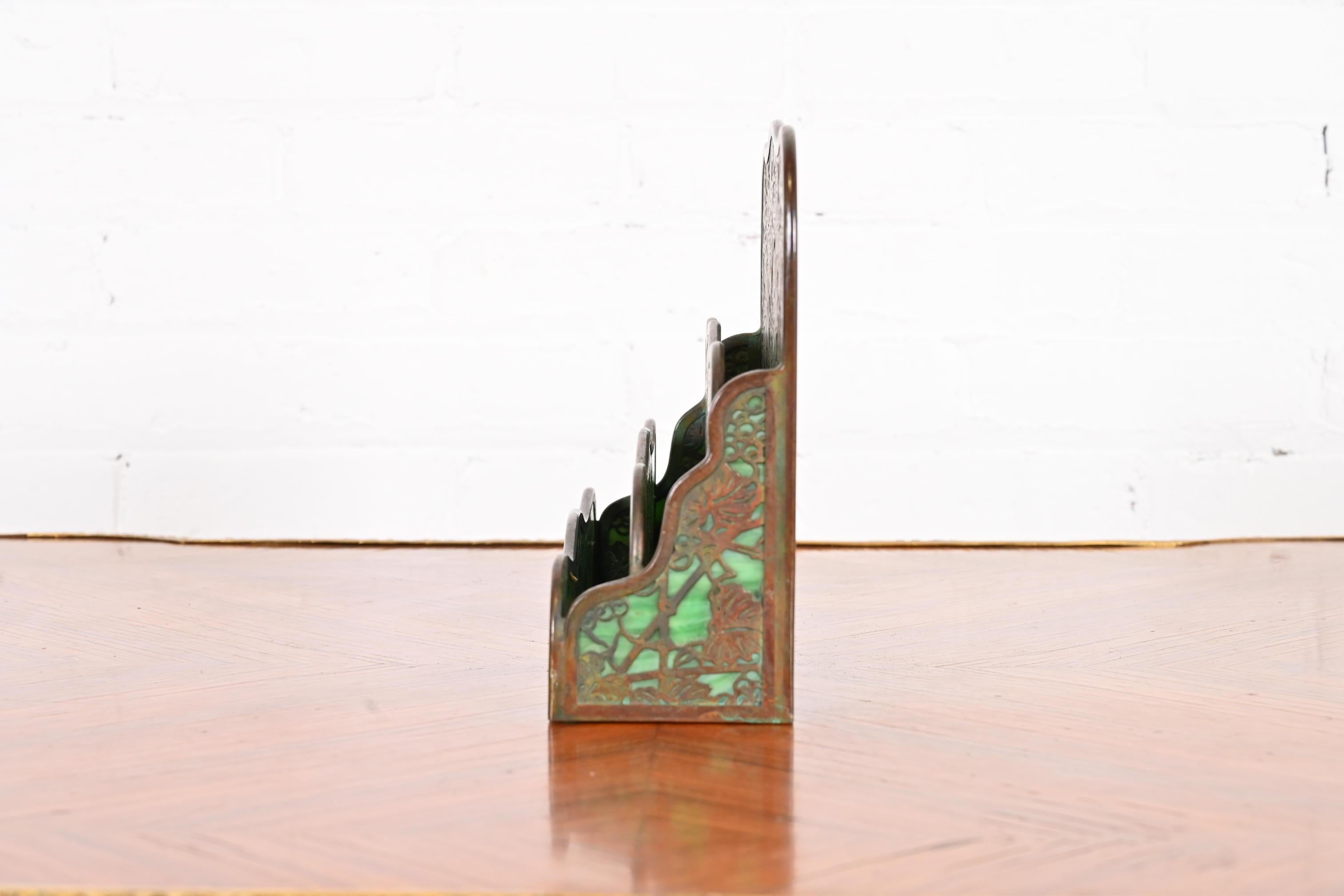 Tiffany Studios New York Grapevine Bronze and Slag Glass Letter Rack 7