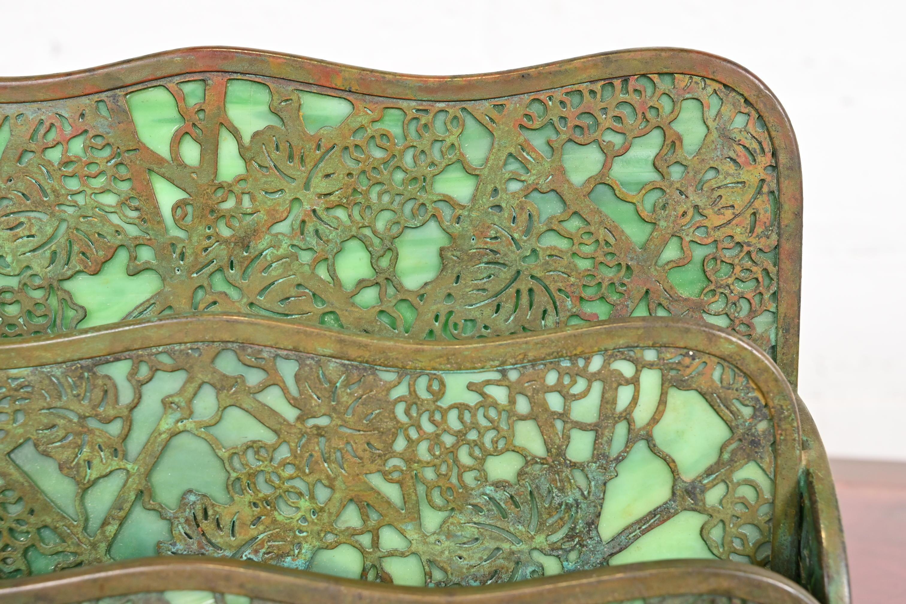 Tiffany Studios New York Grapevine Bronze and Slag Glass Letter Rack For Sale 7
