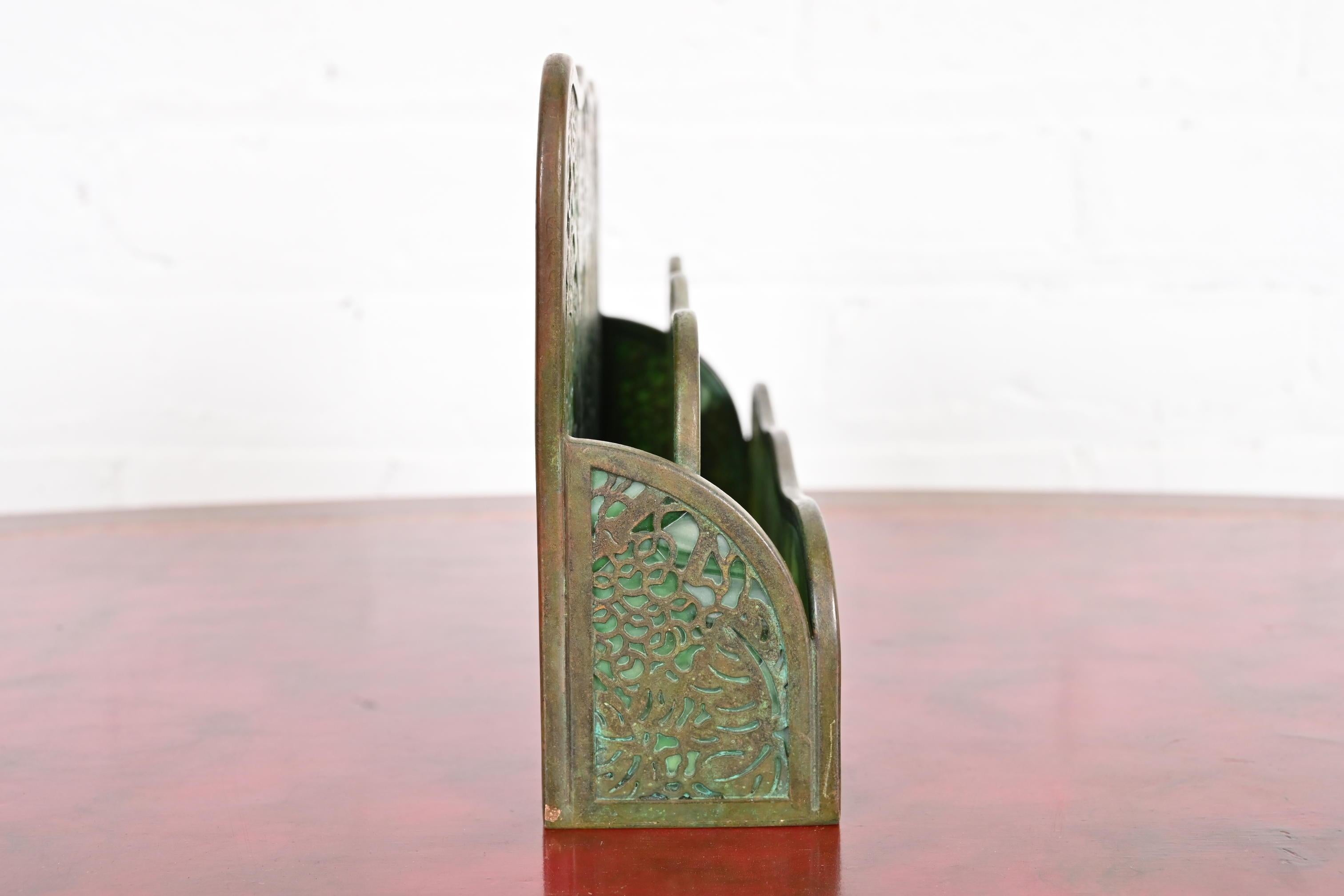 Tiffany Studios New York Grapevine Bronze and Slag Glass Letter Rack For Sale 8
