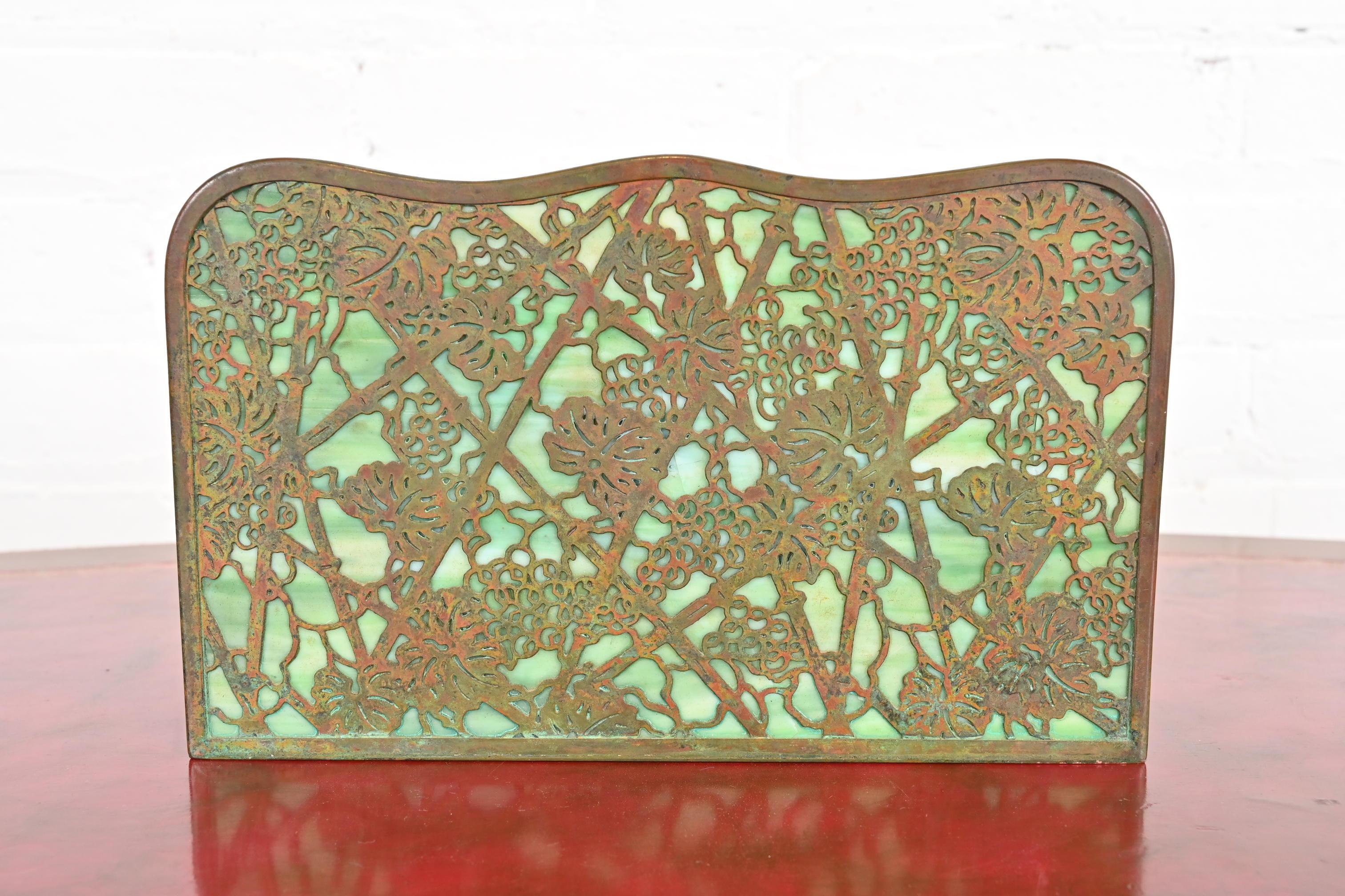 Tiffany Studios New York Grapevine Bronze and Slag Glass Letter Rack For Sale 9