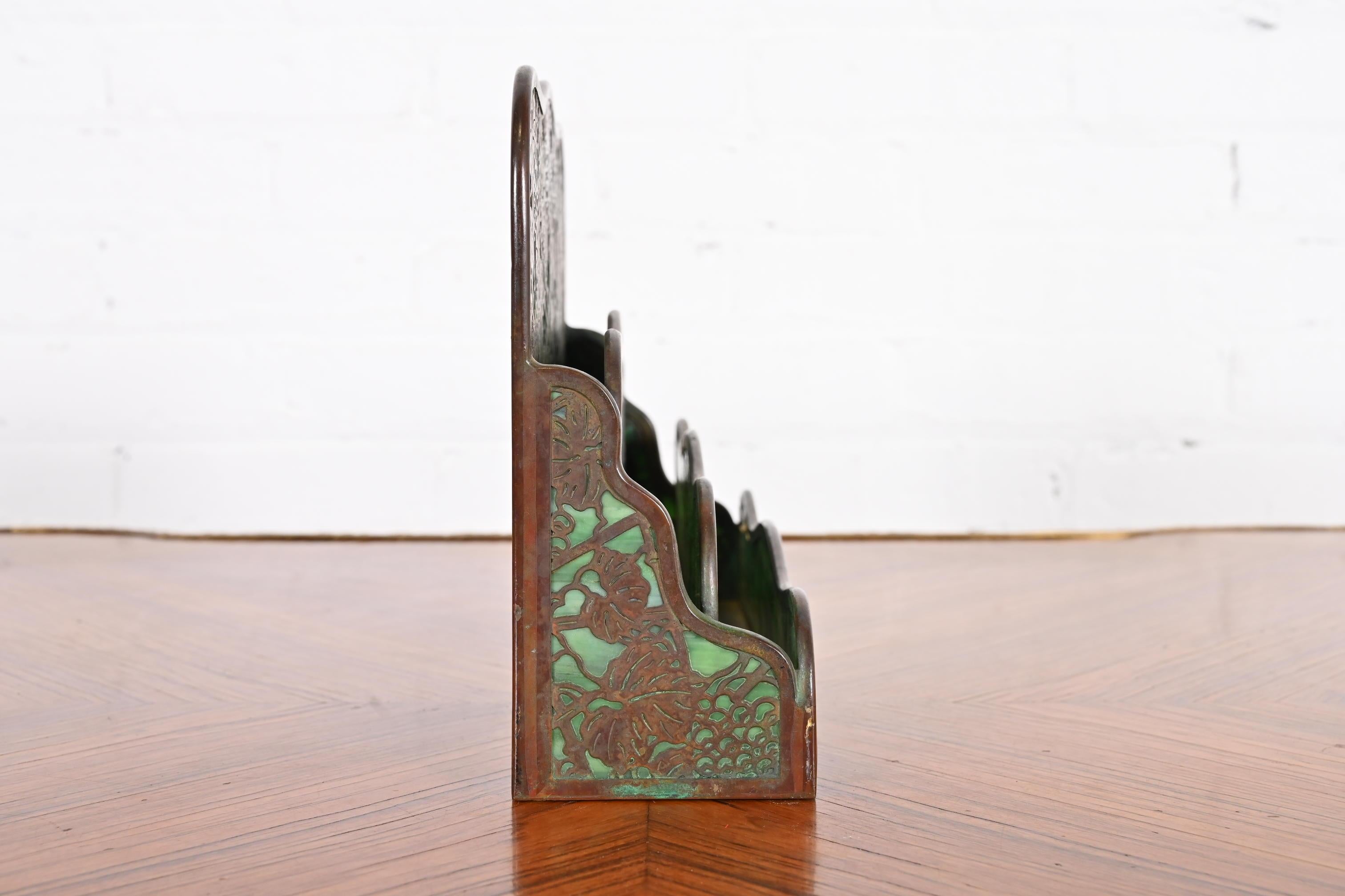 Tiffany Studios New York Grapevine Bronze and Slag Glass Letter Rack 11
