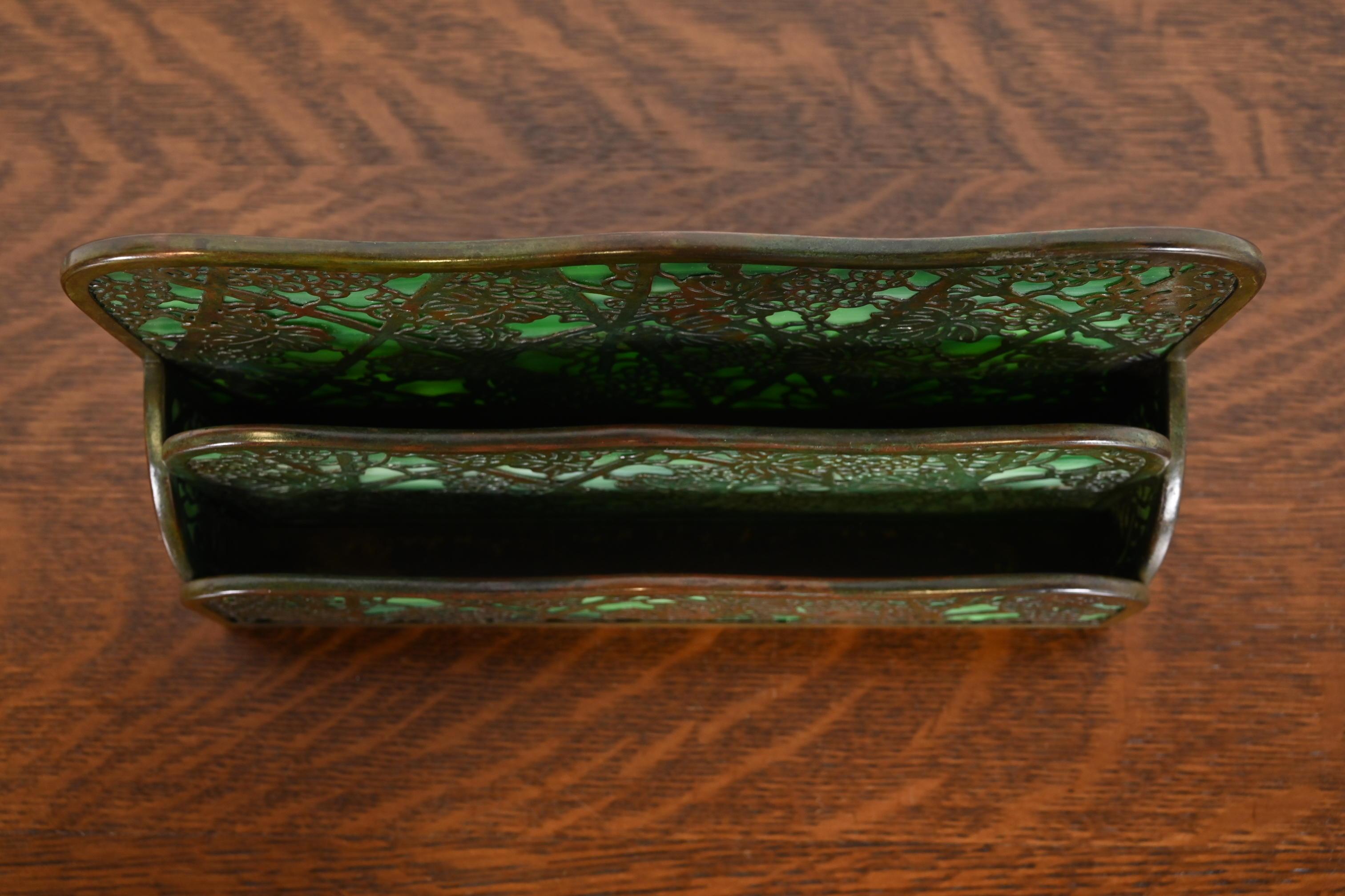 20th Century Tiffany Studios New York Grapevine Bronze and Slag Glass Letter Rack