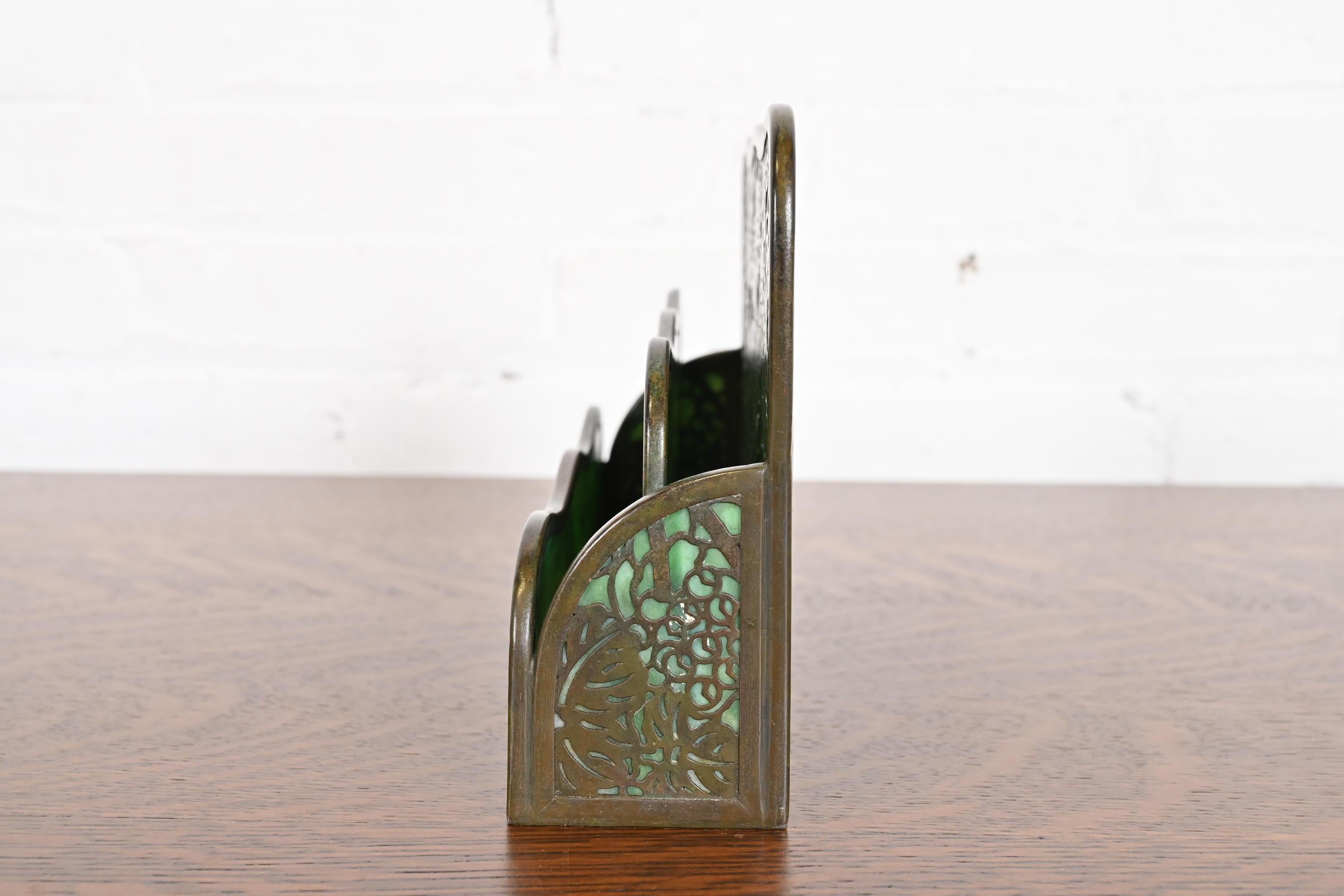 Tiffany Studios New York Grapevine Bronze and Slag Glass Letter Rack 1