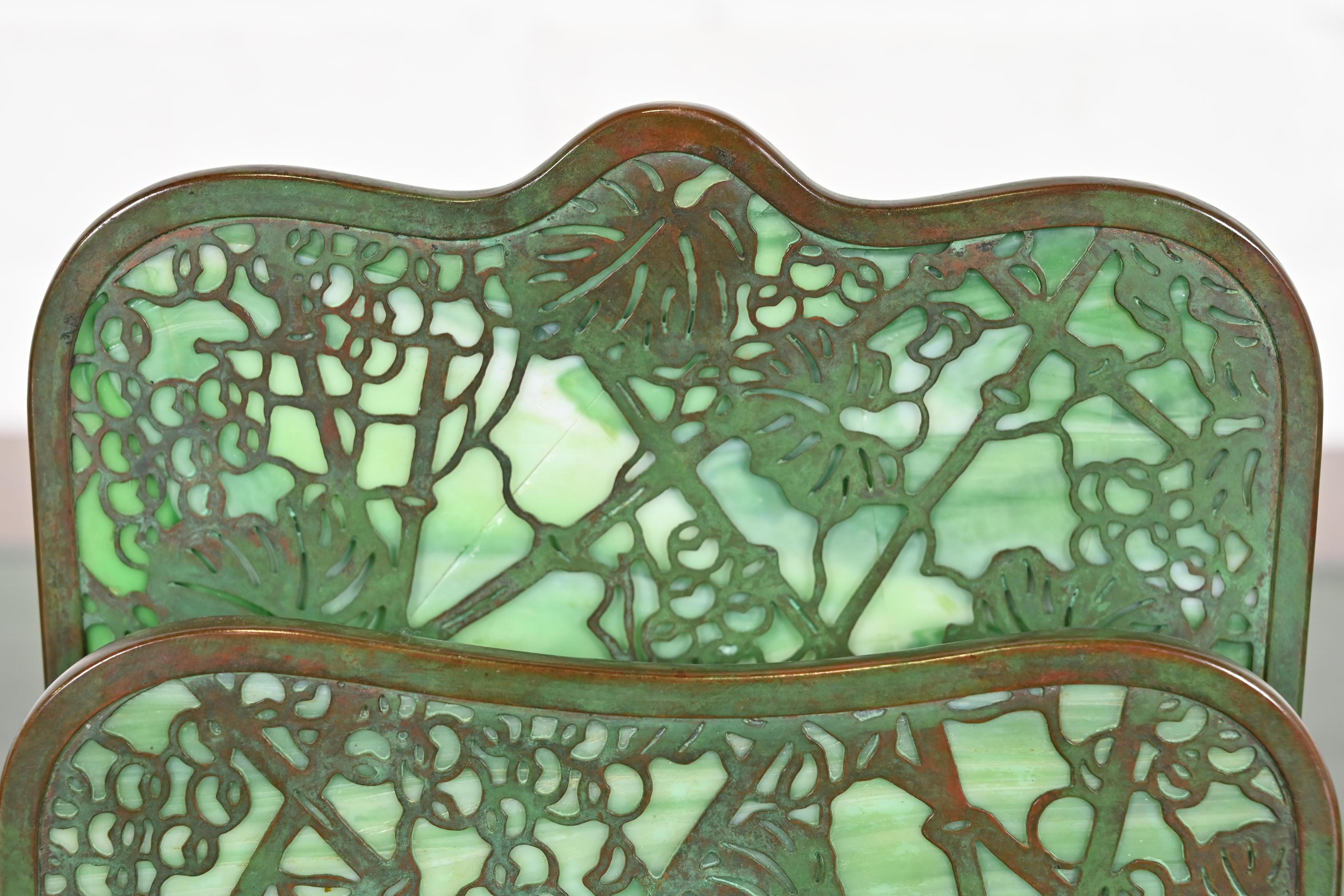 Tiffany Studios New York Grapevine Bronze and Slag Glass Letter Rack 2