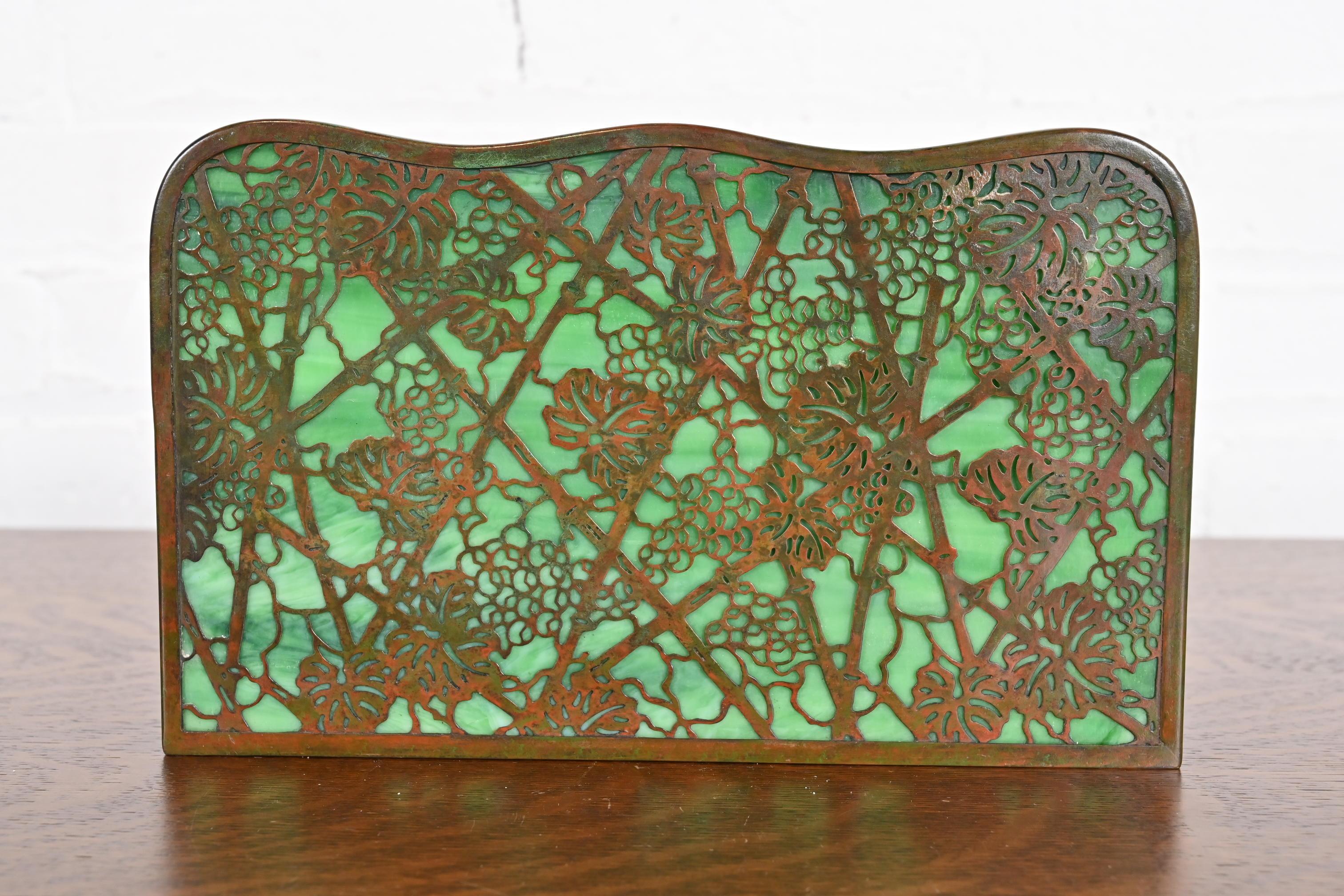 Tiffany Studios New York Grapevine Bronze and Slag Glass Letter Rack 2
