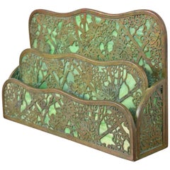 Tiffany Studios New York Grapevine Bronze and Slag Glass Letter Rack