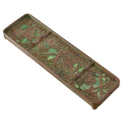 Tiffany Studios New York Grapevine Bronze and Slag Glass Pen Tray, circa 1910