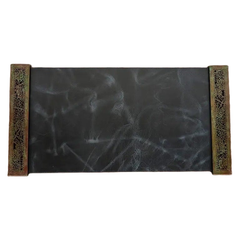 Tiffany Studios New York Grapevine Bronze Blotter Ends With Leather Desk Blotter