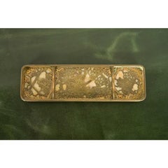 Tiffany Studios New York Grapevine Bronze Doré and Favrile Slag Glass Pen Tray